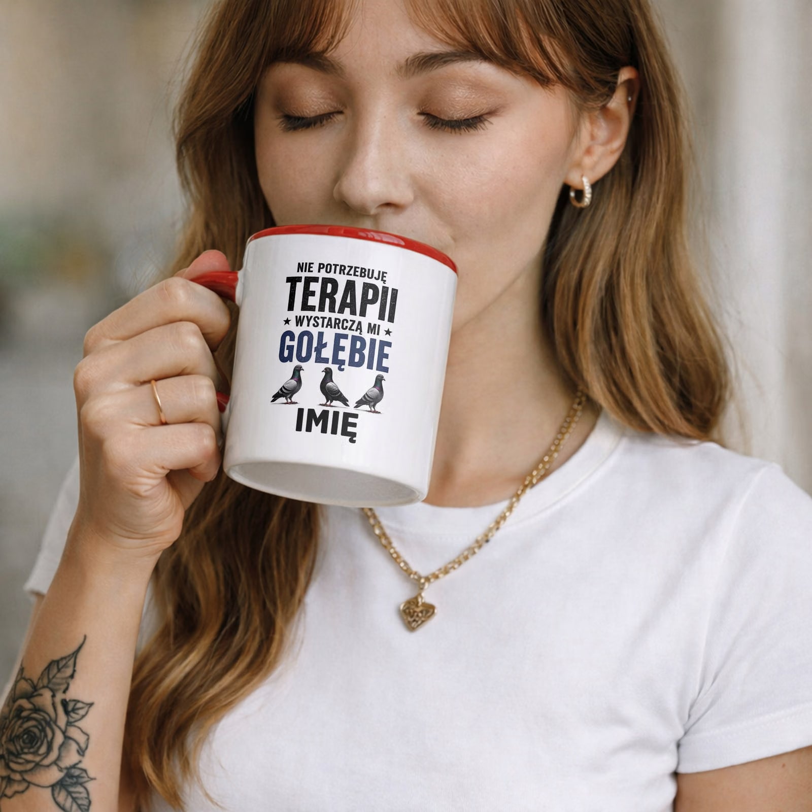 Zestaw Personalizowany Kubek Czerwony Poduszka Z Nadrukiem Dla Gołębiarza