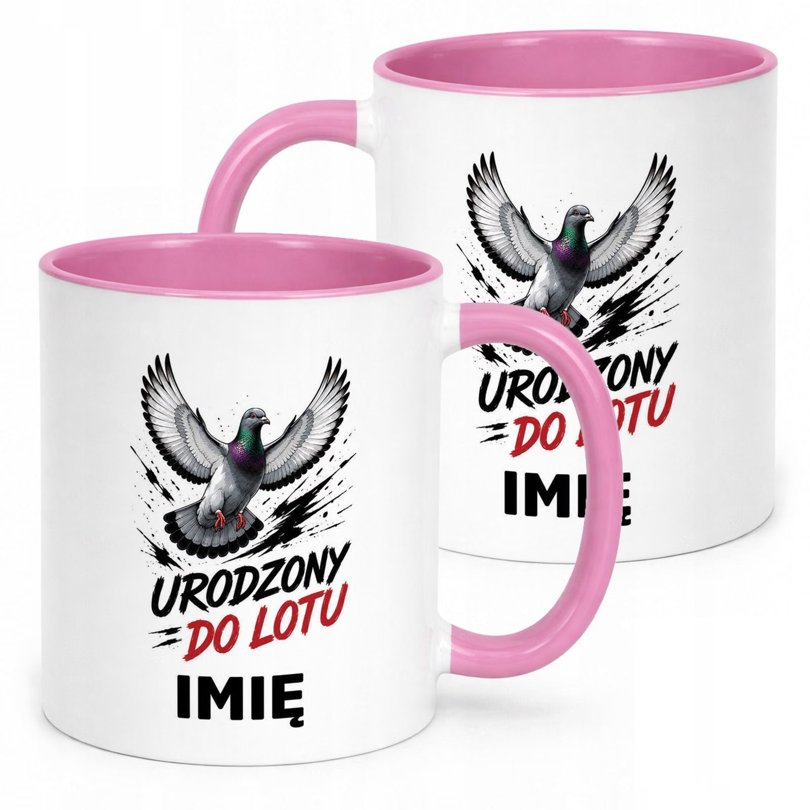 Różowy Kubek Personalizowany z nadrukiem Dla Gołębiarza Upominek Prezent