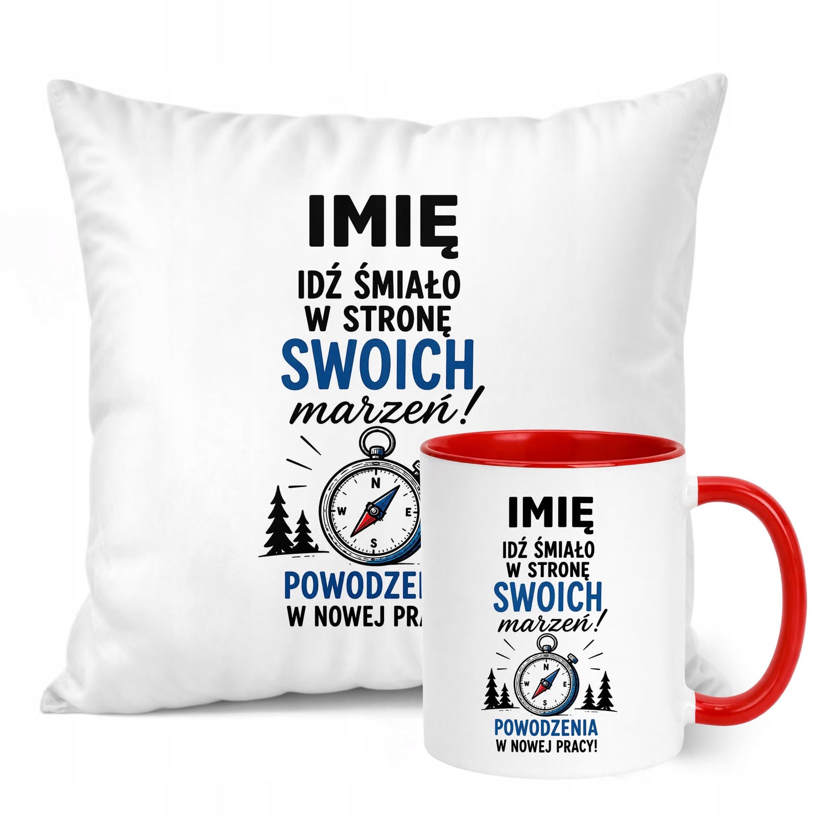 Zestaw Personalizowany Kubek Czerwony Poduszka Odejście z Pracy Prezent