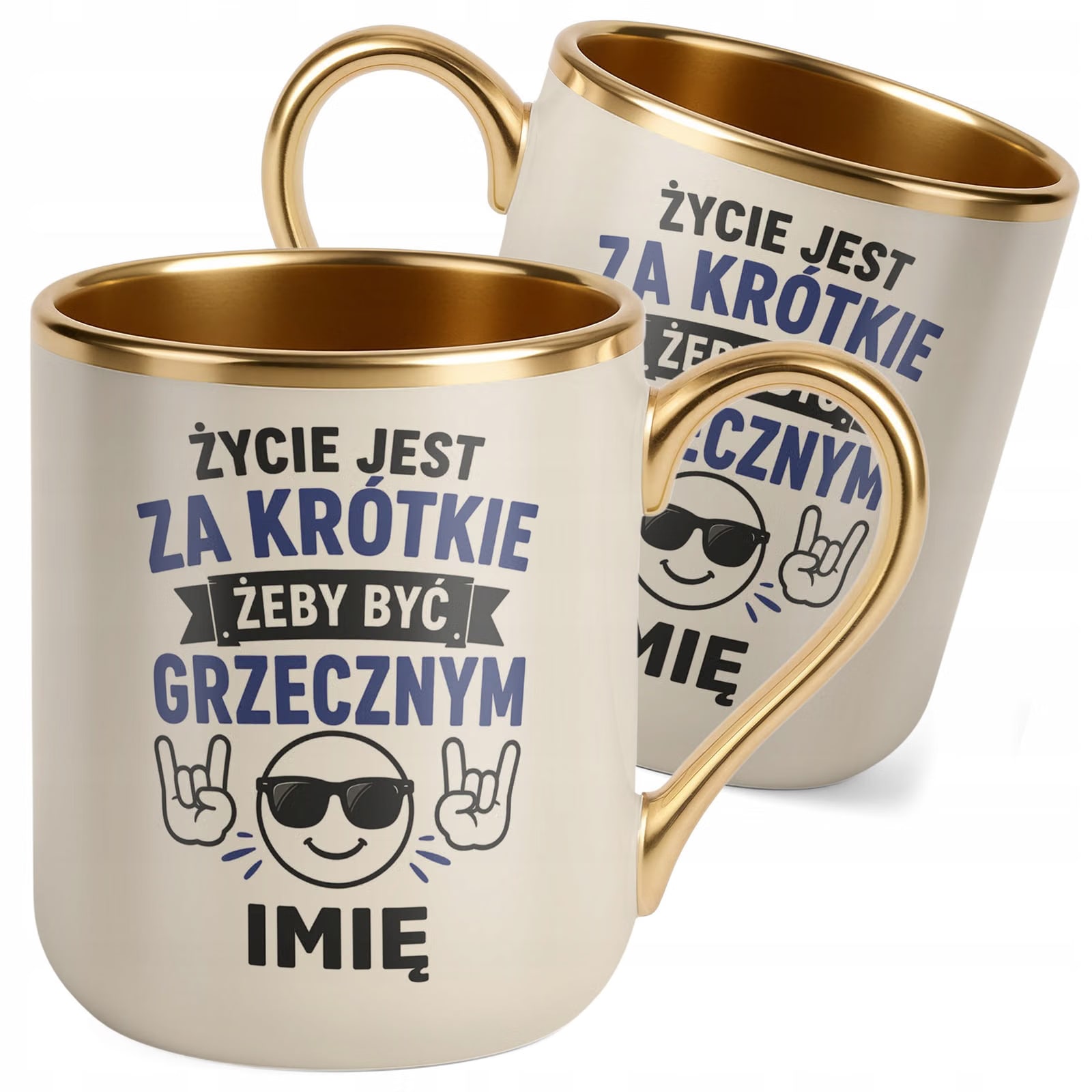 Kubek personalizowany z nadrukiem Premium Złoty Ecru Dzień Chłopaka