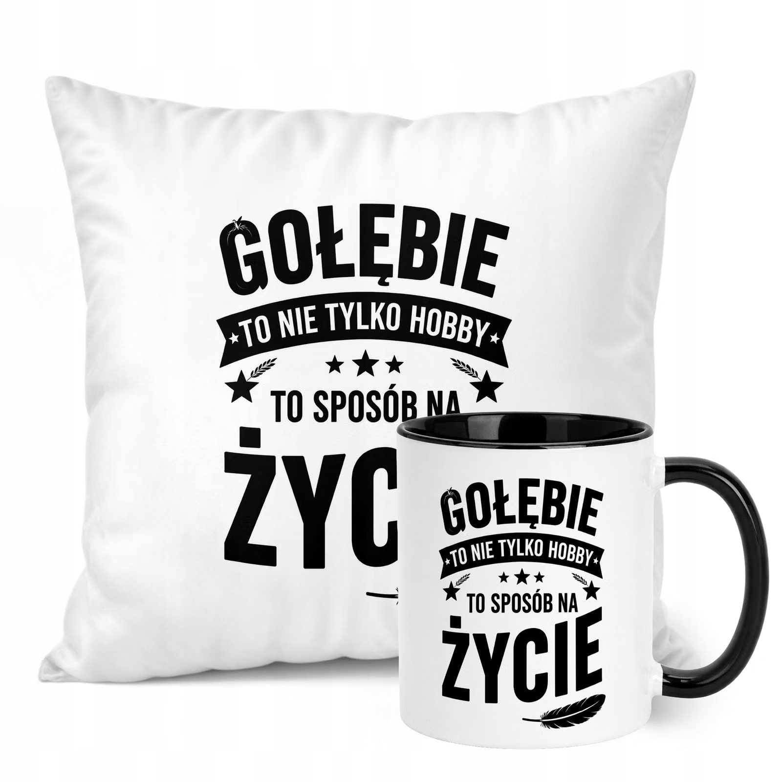 Zestaw Kubek Czarny Poduszka Z Nadrukiem Dla Gołębiarza Prezent