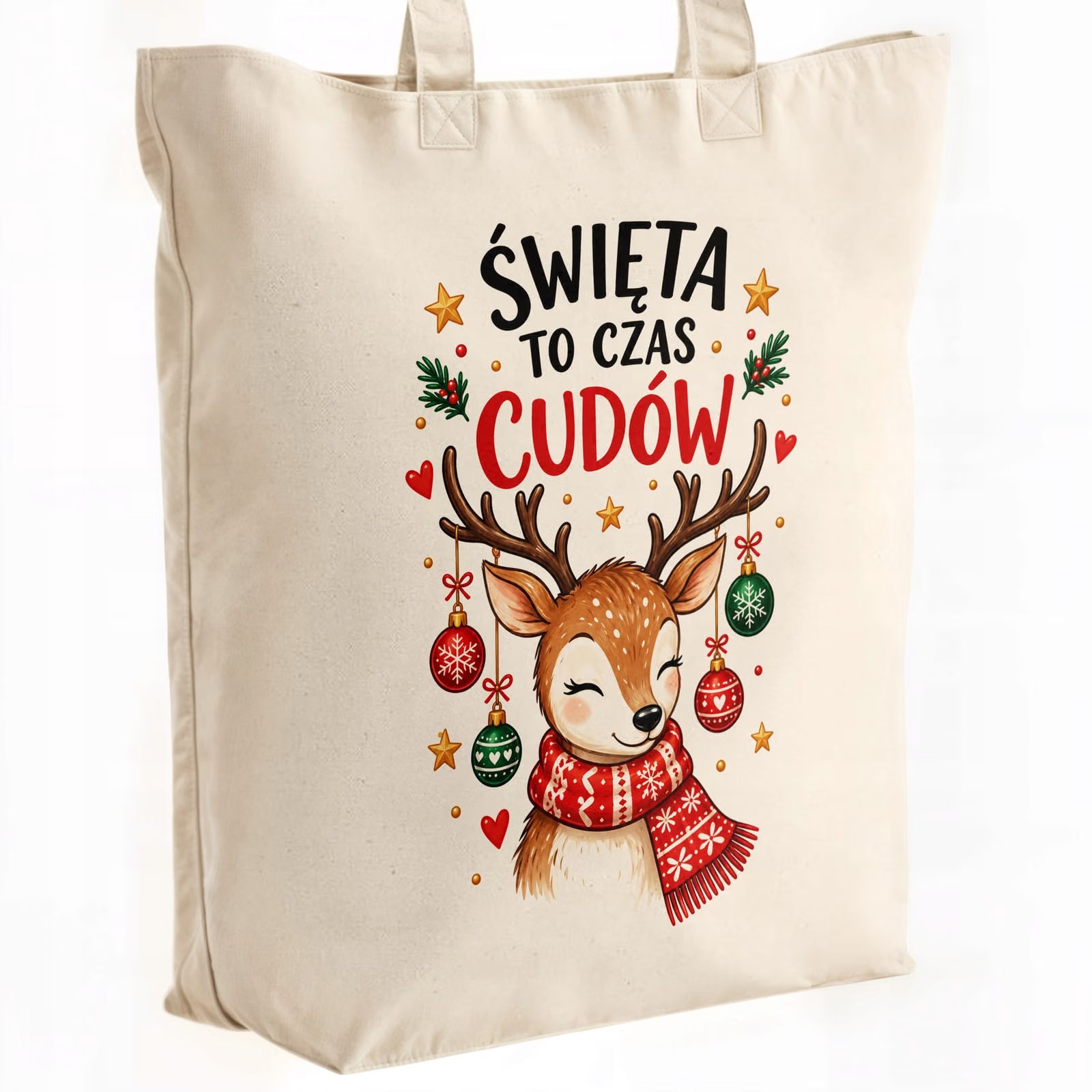 Torba shopper bawełniana premium świąteczna mikołajki z nadrukiem
