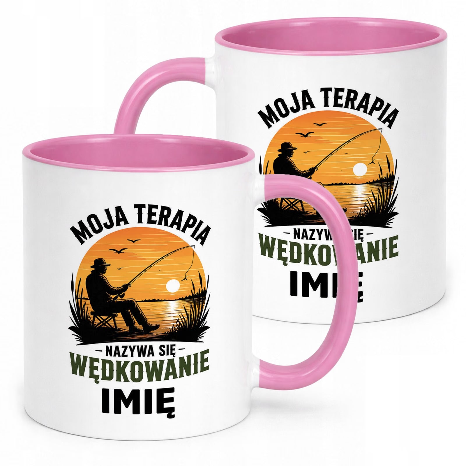 Różowy Kubek Personalizowany z nadrukiem Dla Wędkarza Upominek Prezent