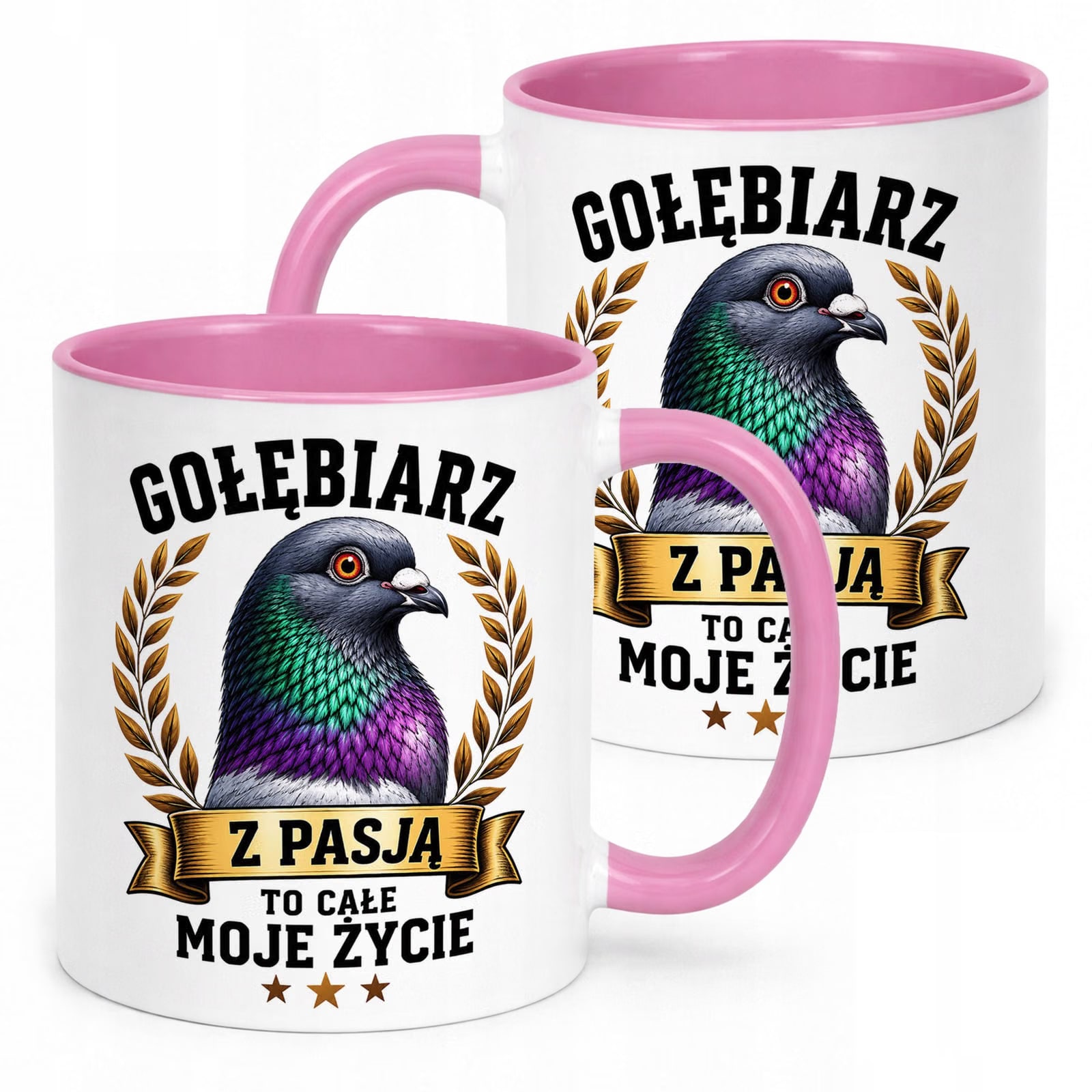 Różowy Kubek z nadrukiem Dla Gołębiarza Hodowcy Gołębi Upominek Prezent
