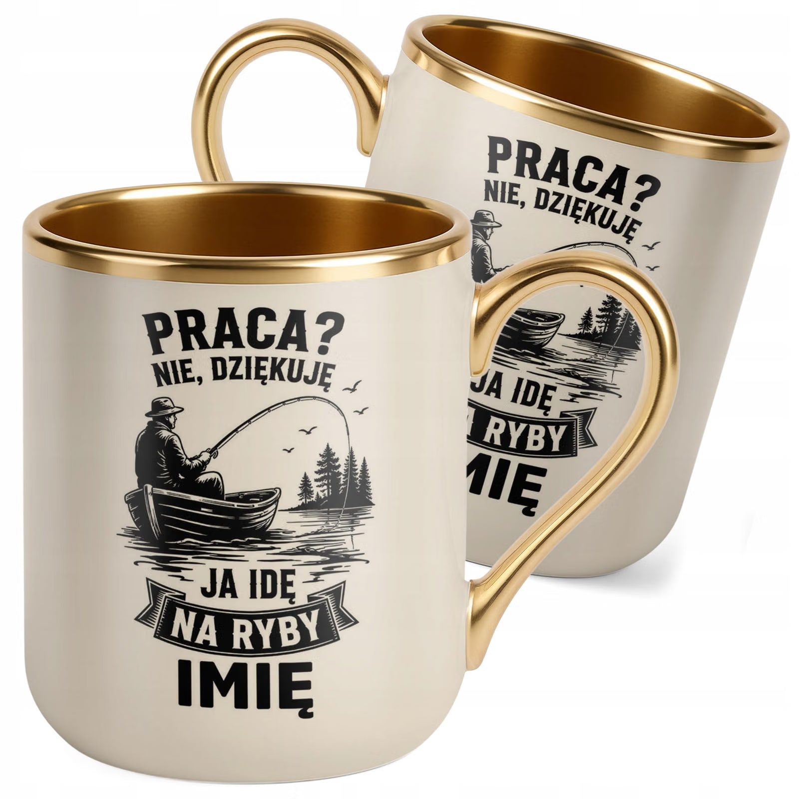 Kubek Personalizowany z nadrukiem Premium Złoty Ecru Dla Wędkarza Prezent
