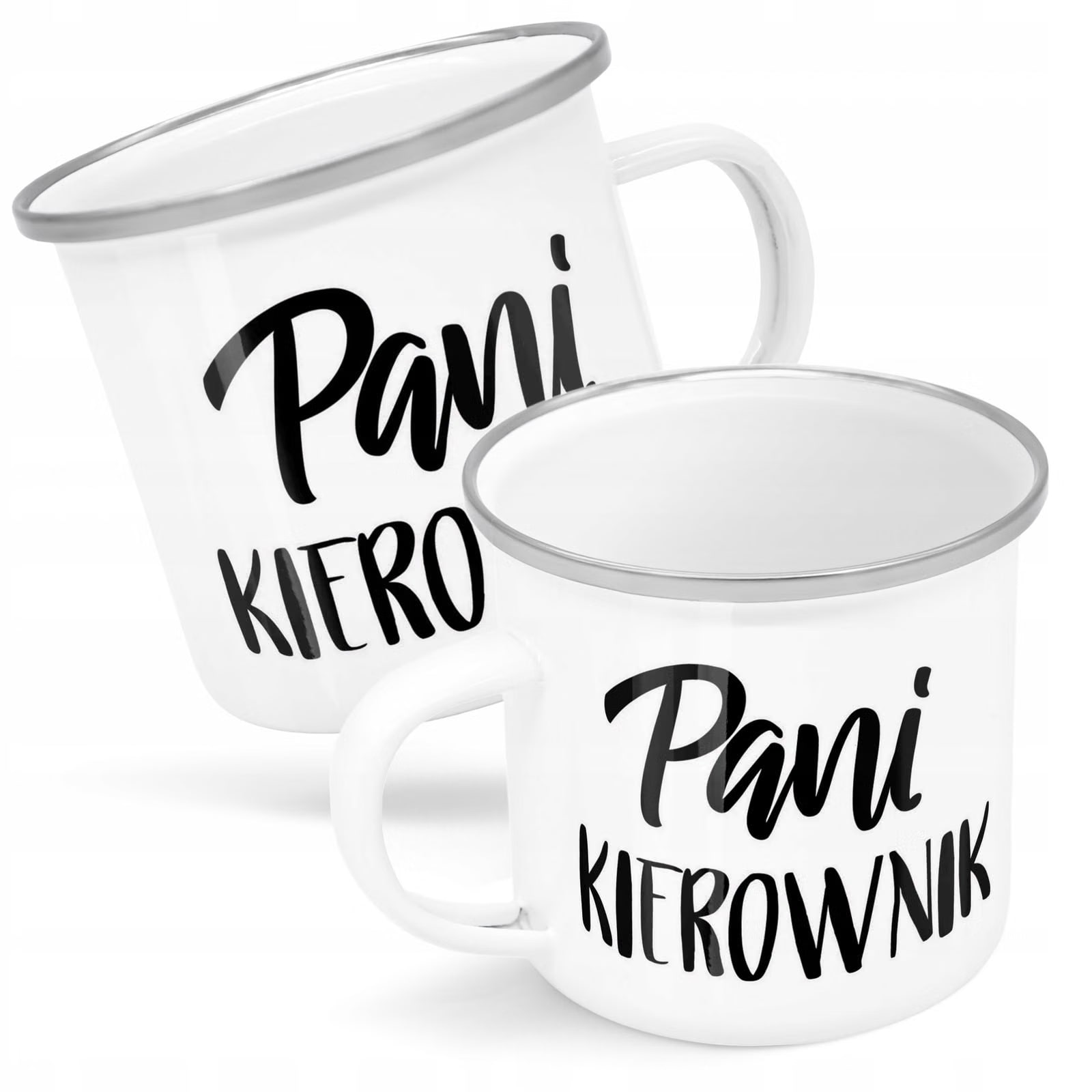 Kubek Emaliowany Pani Kierownik Dla Kobiety z Nadrukiem Biały Metalowy