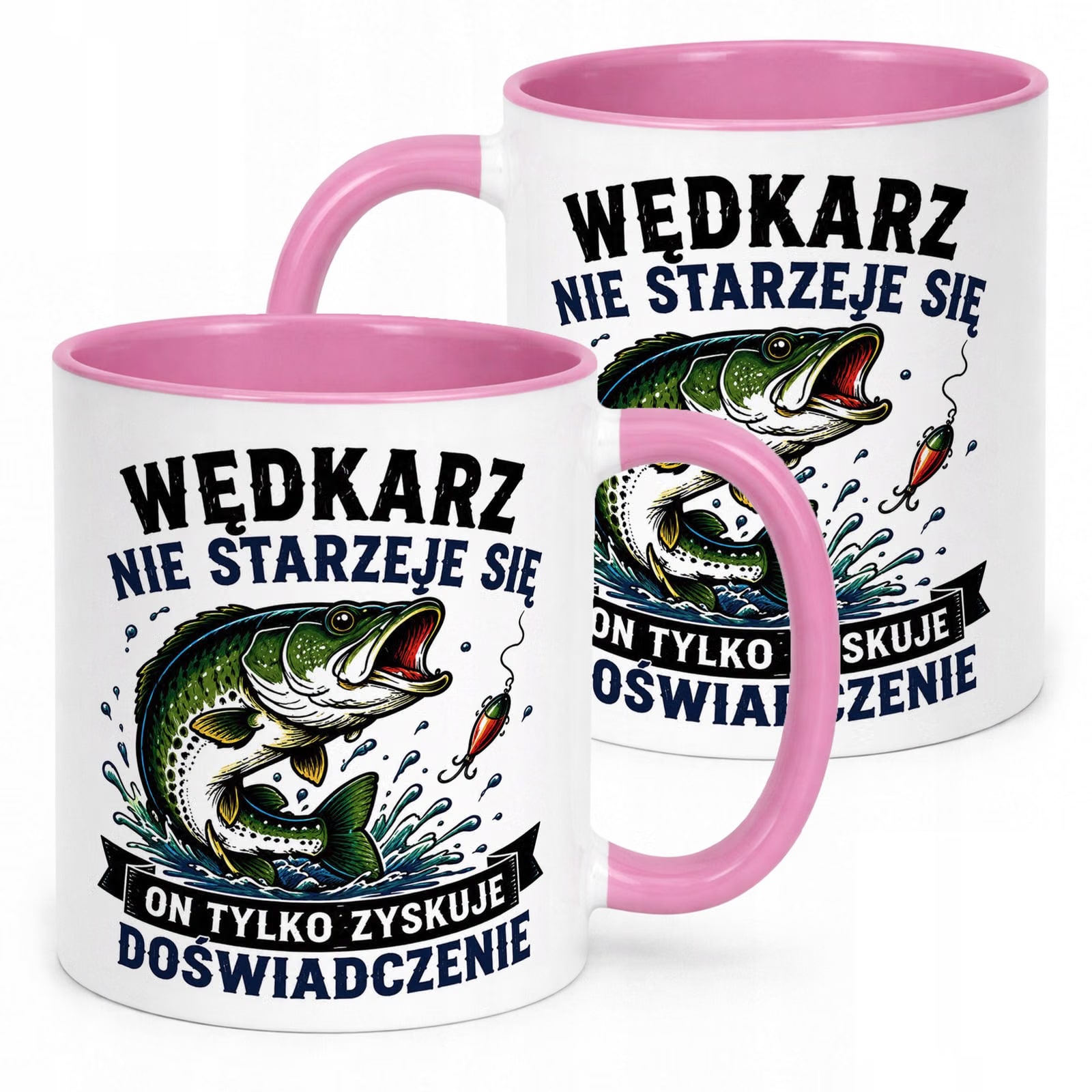 Różowy Kubek z nadrukiem Dla Wędkarza Rybaka Upominek Prezent