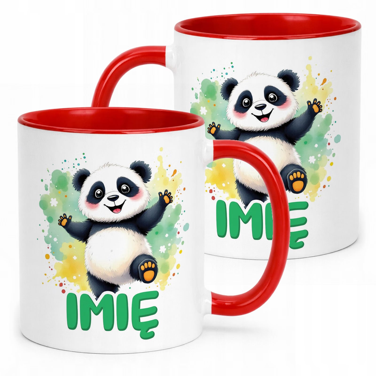 Kubek Czerwony Personalizowany Panda Zwierzak Słodki Dla Dzieci