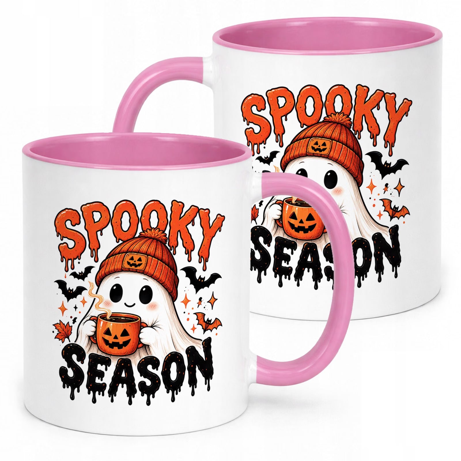 Kubek Różowy z Nadrukiem Halloween Jesień Spooky Season Prezent