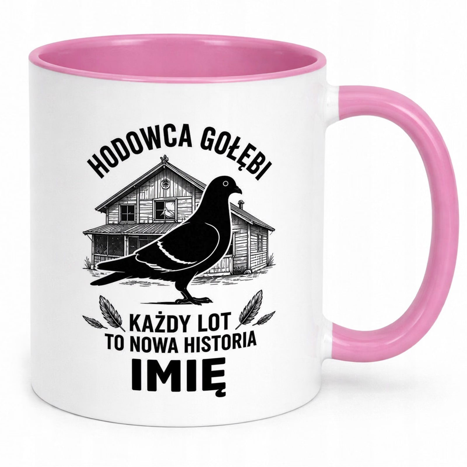 Różowy Kubek Personalizowany z nadrukiem Dla Gołębiarza Upominek Prezent