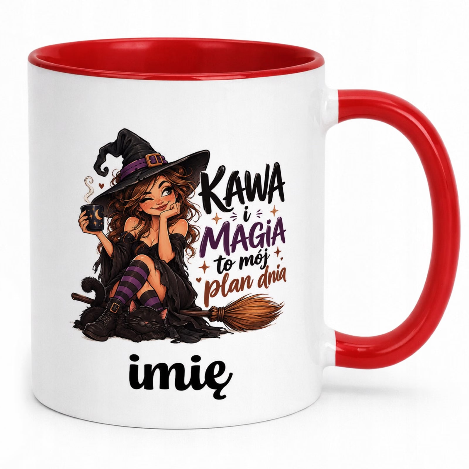 Kubek Czerwony Personalizowany z Nadrukiem Dla Kobiet Czarownica Wiedźma