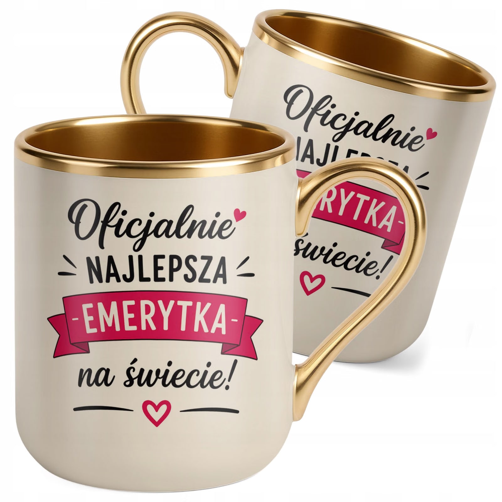 Kubek z nadrukiem Premium Złoty Ecru Emerytura Dla Emerytki Prezent