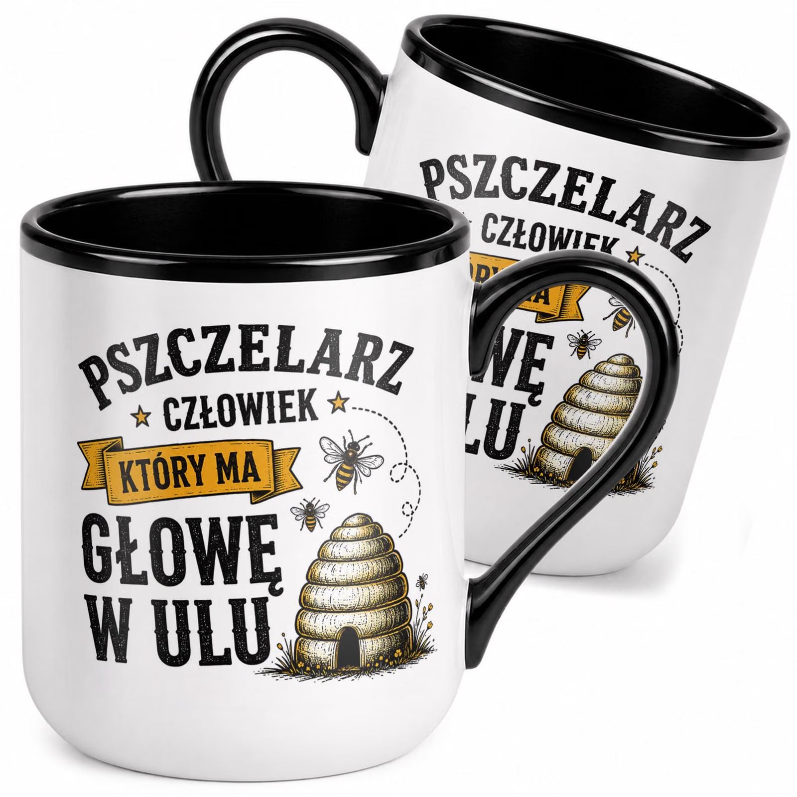 Kubek z nadrukiem Premium Czarny Dla Pszczelarza Szef Pasieki Prezent