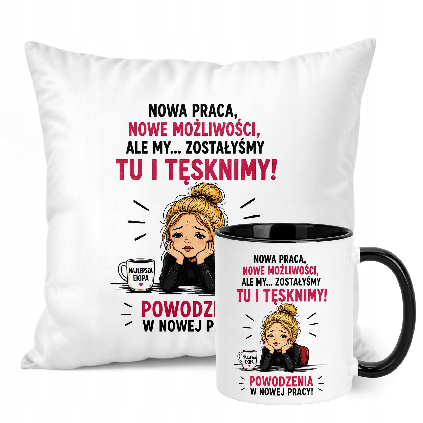 Zestaw Kubek Czarny Poduszka Z Nadrukiem Odejście z Pracy Prezent