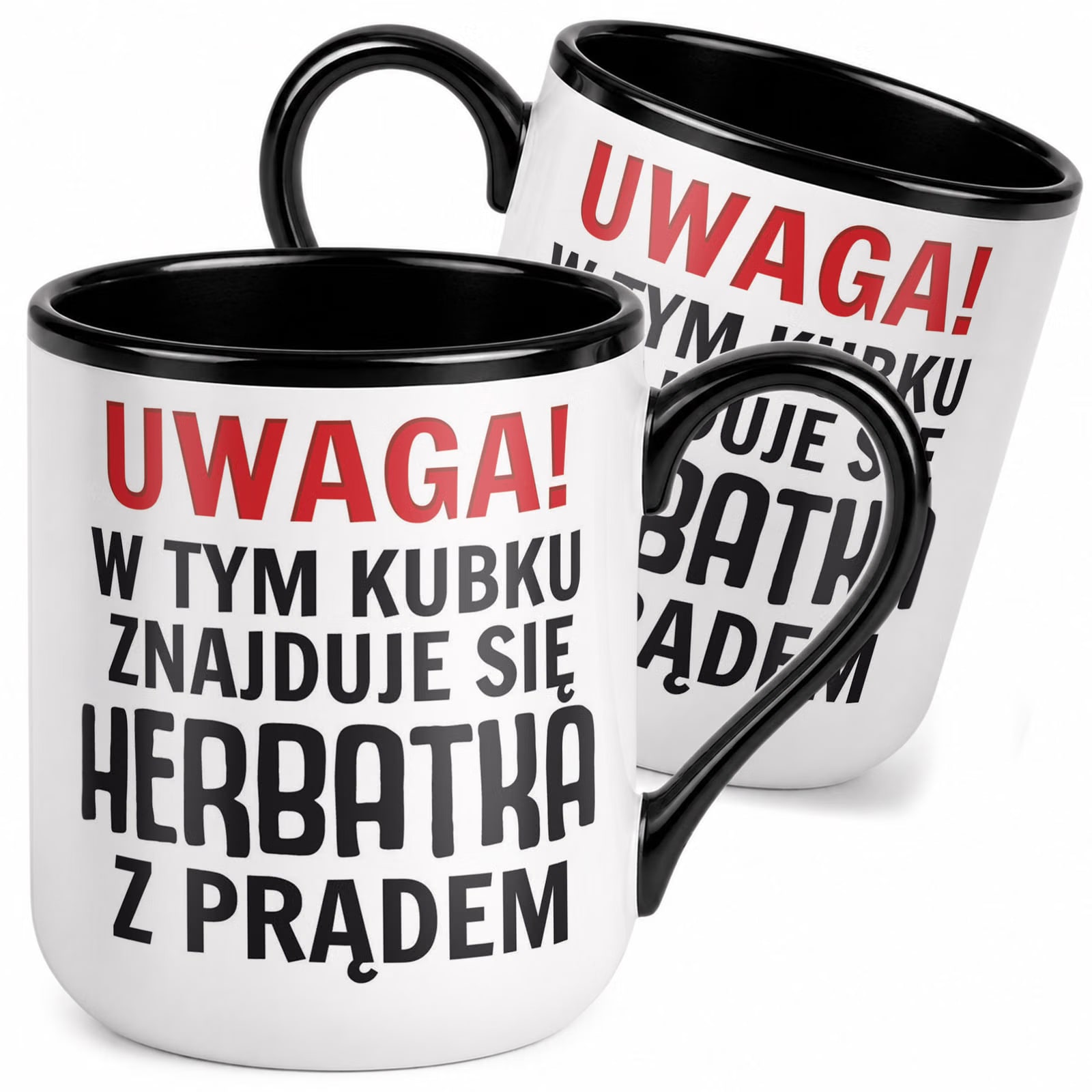 Kubek z nadrukiem Premium Czarny Herbatka z Prądem Upominek Prezent