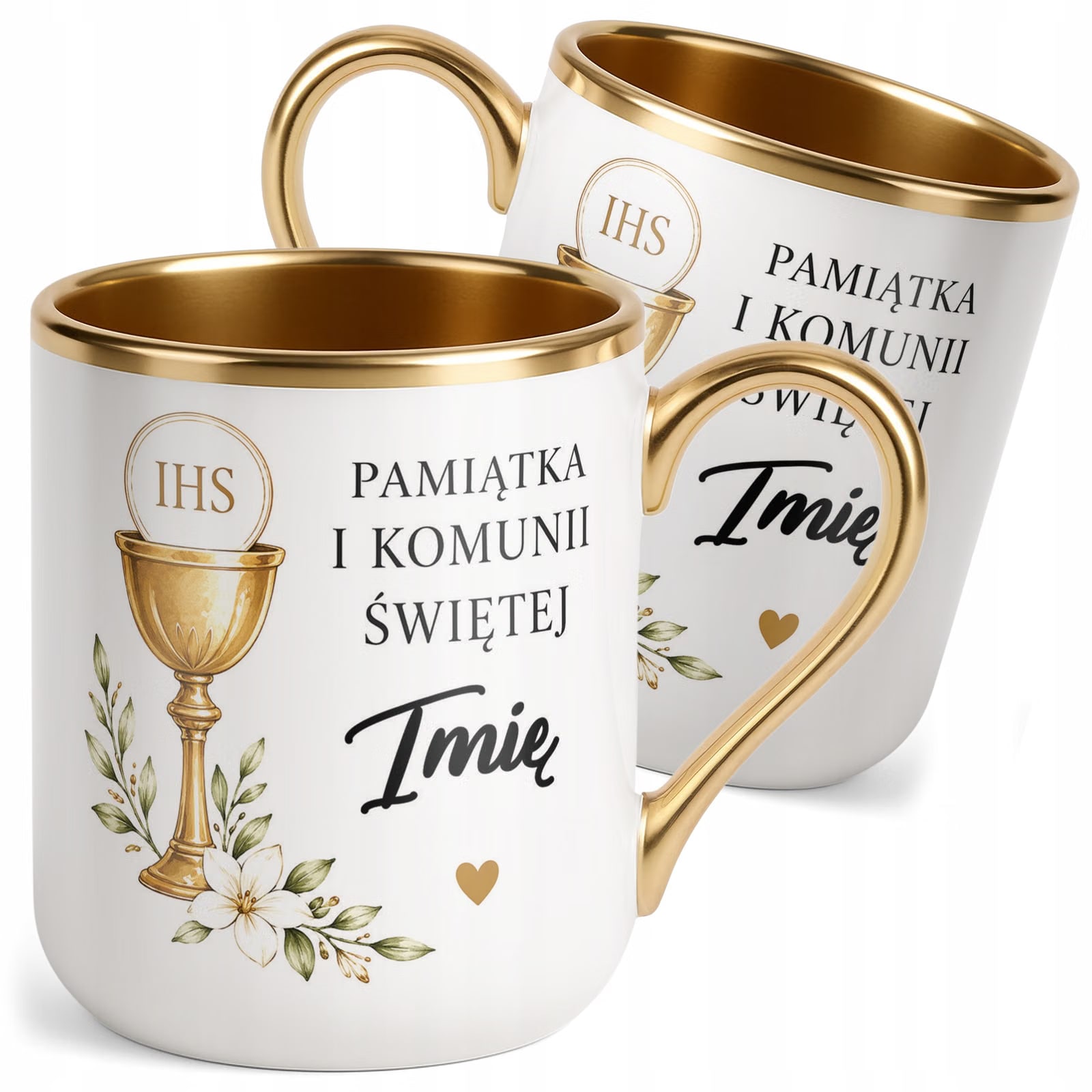 Kubek z imieniem dziecka Premium złoty podziękowanie dla gości komunia
