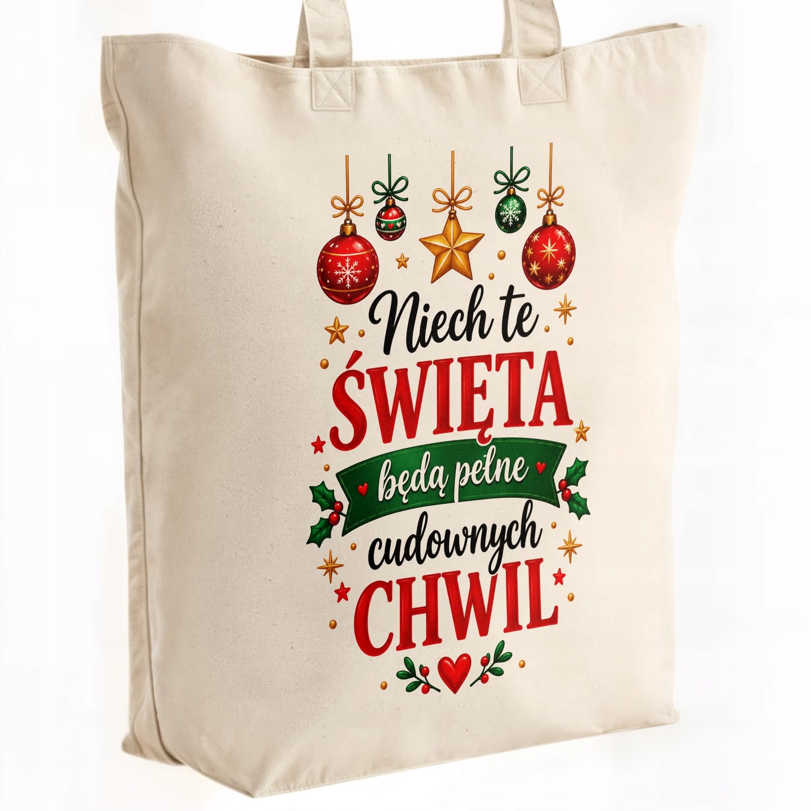 Torba shopper bawełniana premium świąteczna mikołajki z nadrukiem
