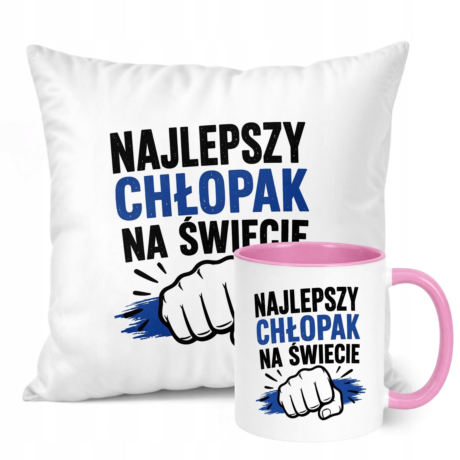 Zestaw Kubek Różowy Poduszka Dzień Chłopaka Z Nadrukiem Prezent