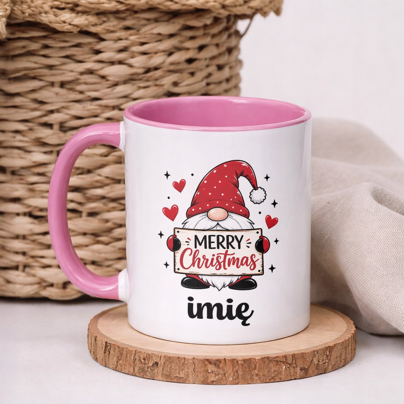 Kubek Różowy Personalizowany z Nadrukiem Boże Narodzenie Święta Prezent