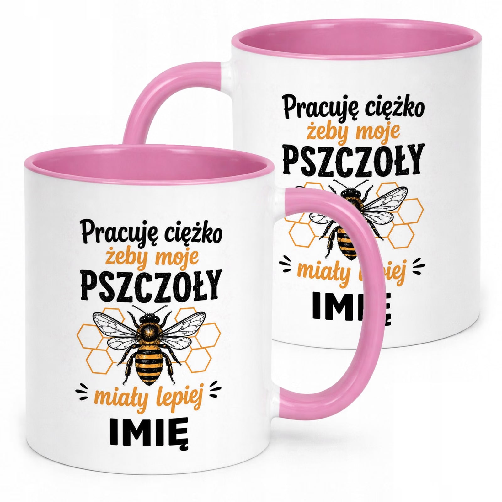 Różowy Kubek Personalizowany z nadrukiem Dla Pszczelarza Upominek Prezent