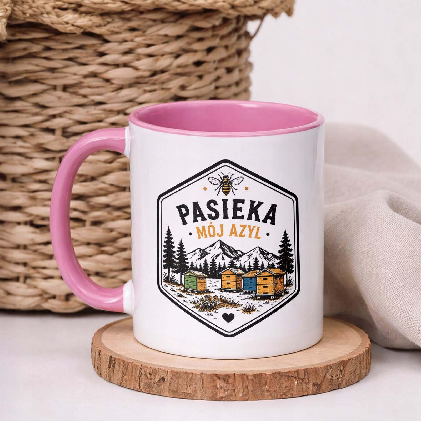 Różowy Kubek z nadrukiem Dla Pszczelarza Szef Pasieki Upominek Prezent