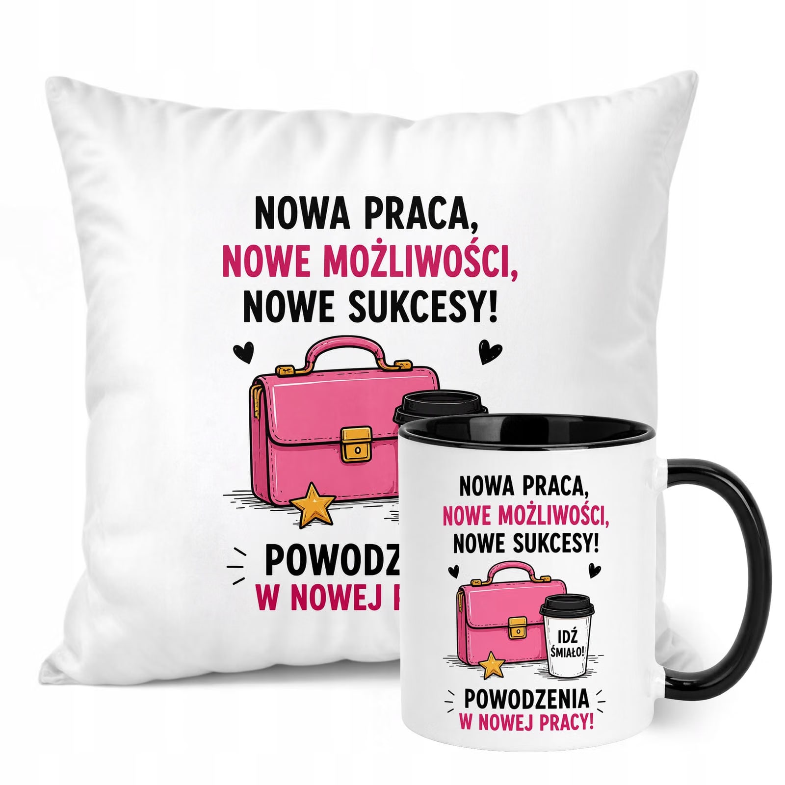 Zestaw Kubek Czarny Poduszka Z Nadrukiem Odejście z Pracy Prezent