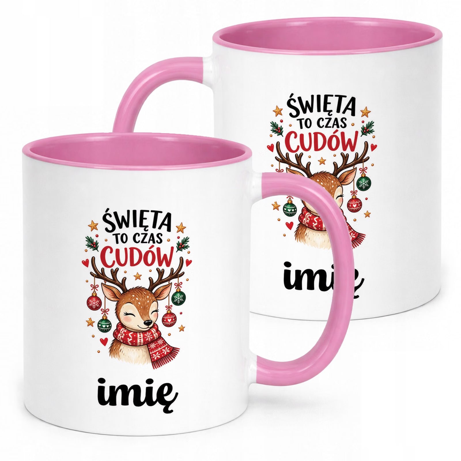 Kubek Różowy Personalizowany z Nadrukiem Boże Narodzenie Święta Prezent