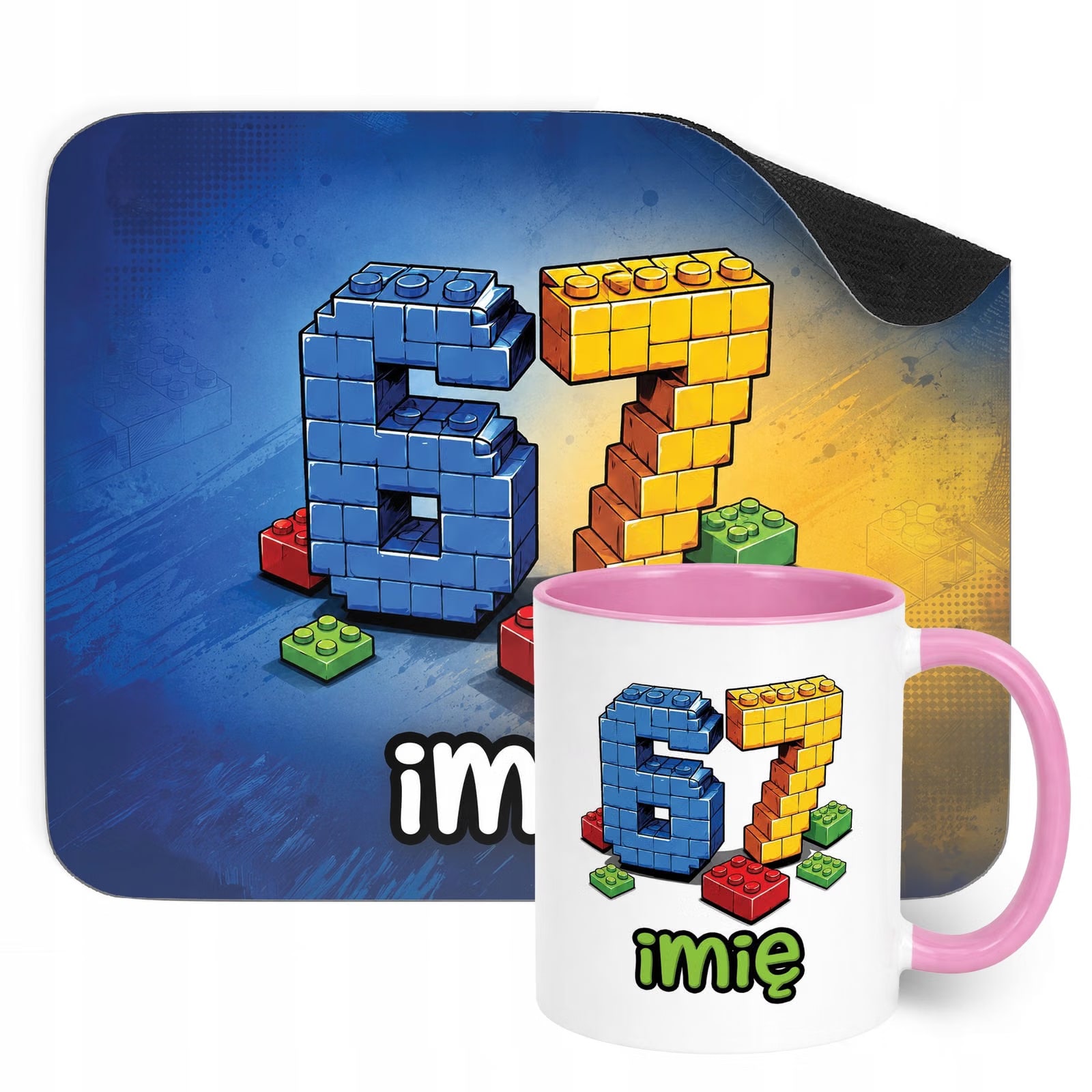 Zestaw personalizowany Kubek Różowy Podkładka pod mysz 67 Six Seven