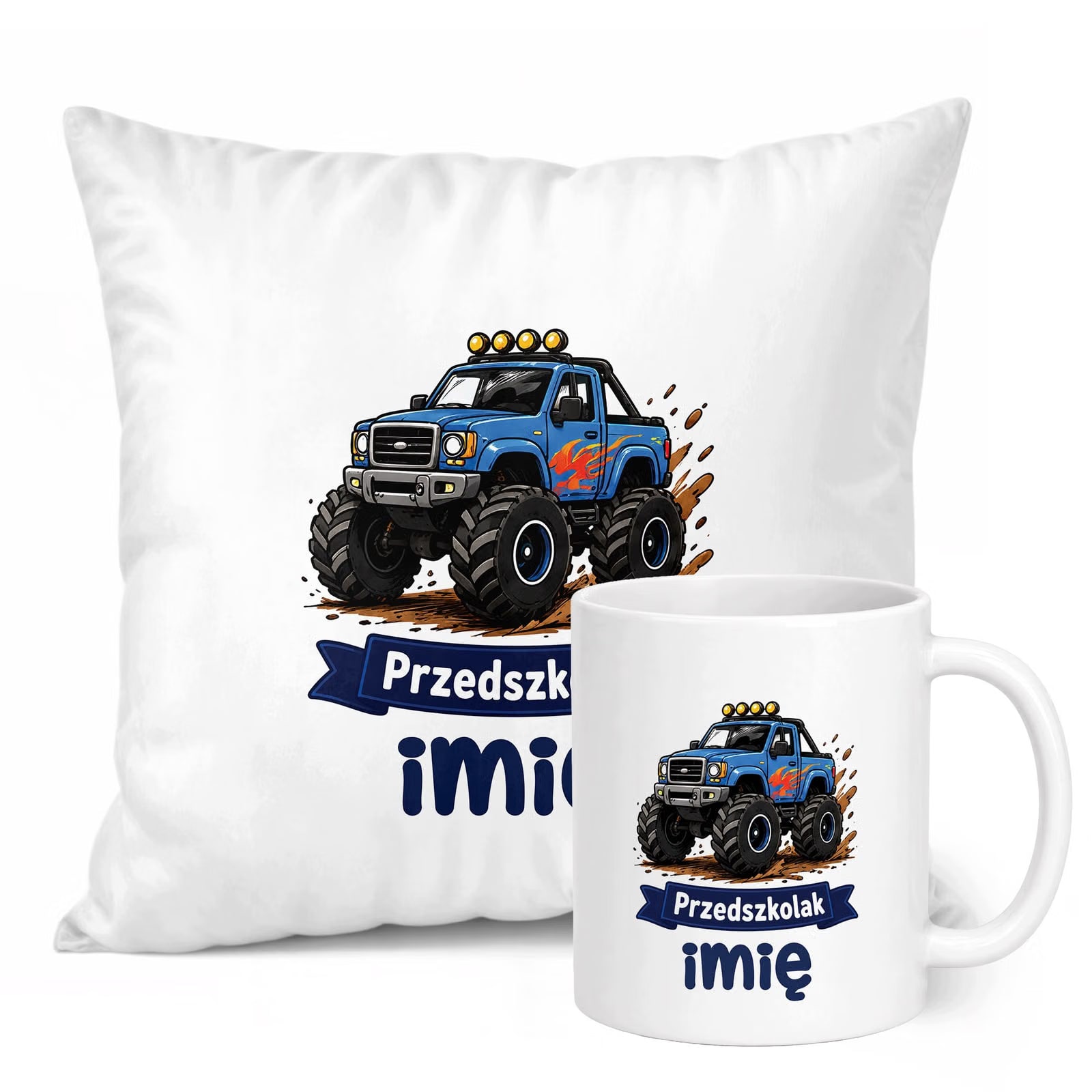 Zestaw Personalizowany Kubek Biały Poduszka Przedszkolak