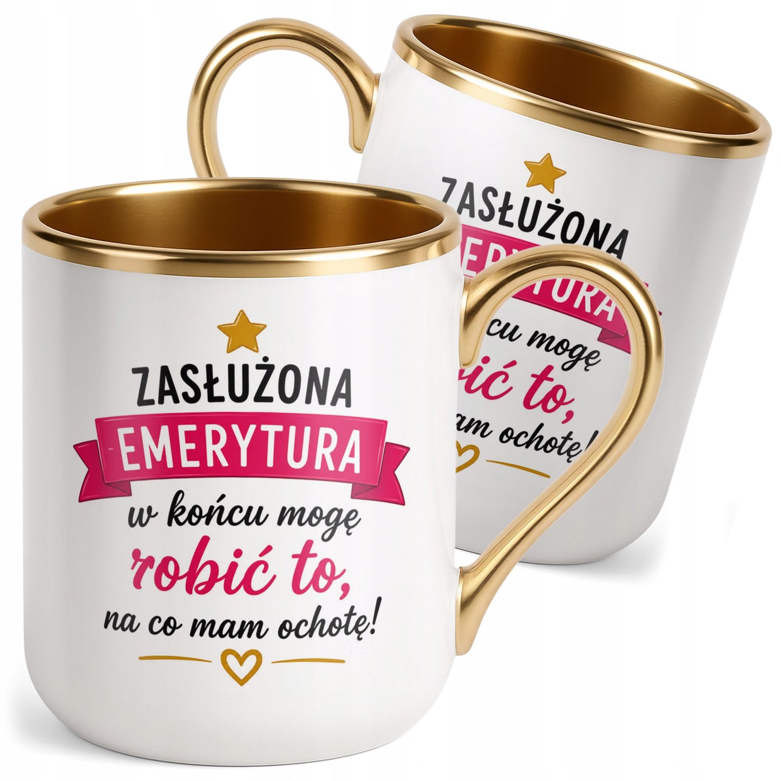 Kubek z nadrukiem Premium Złoty Emerytura Dla Emerytki Upominek Prezent