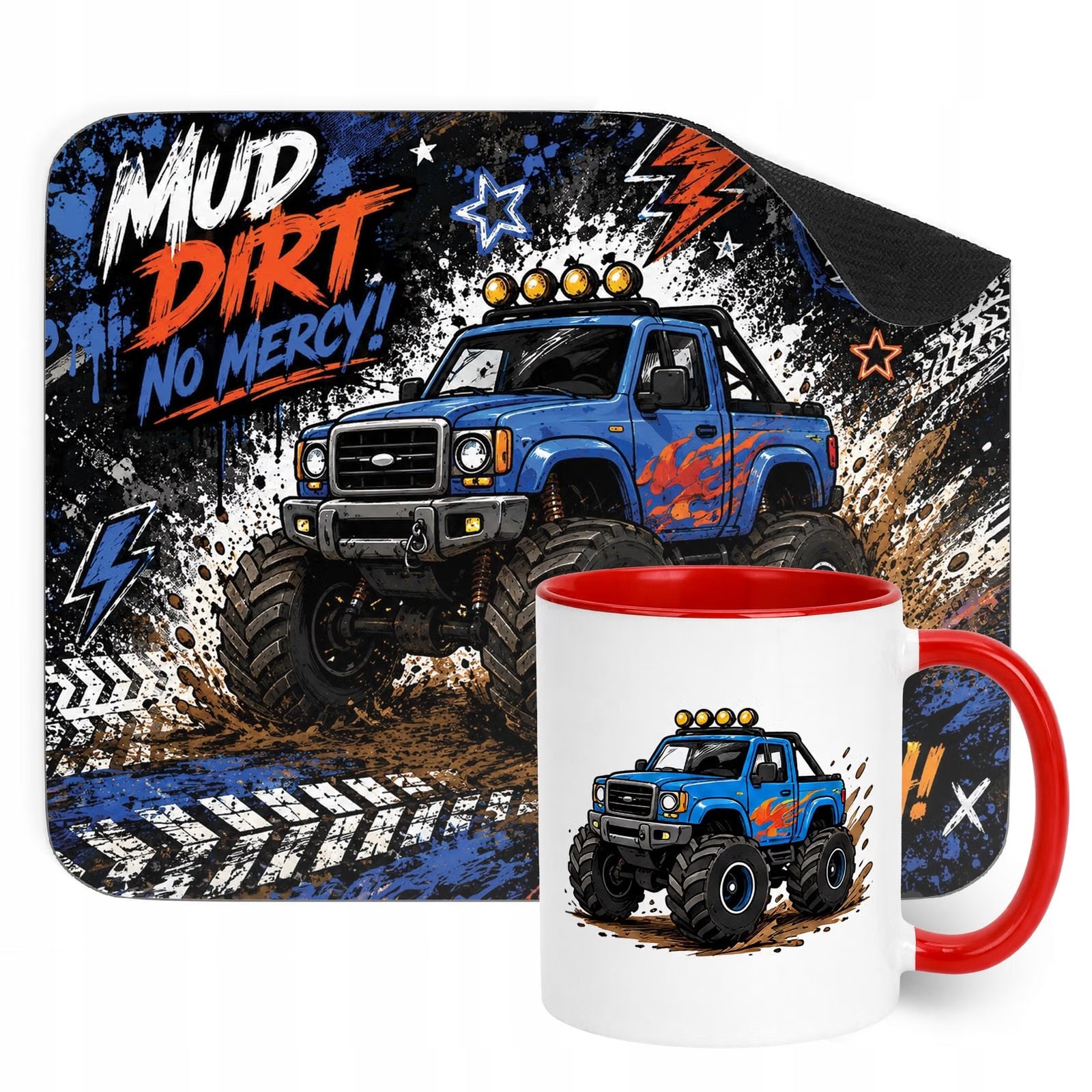 Zestaw Kubek Czerwony Podkładka pod mysz z nadrukiem Monster Truck
