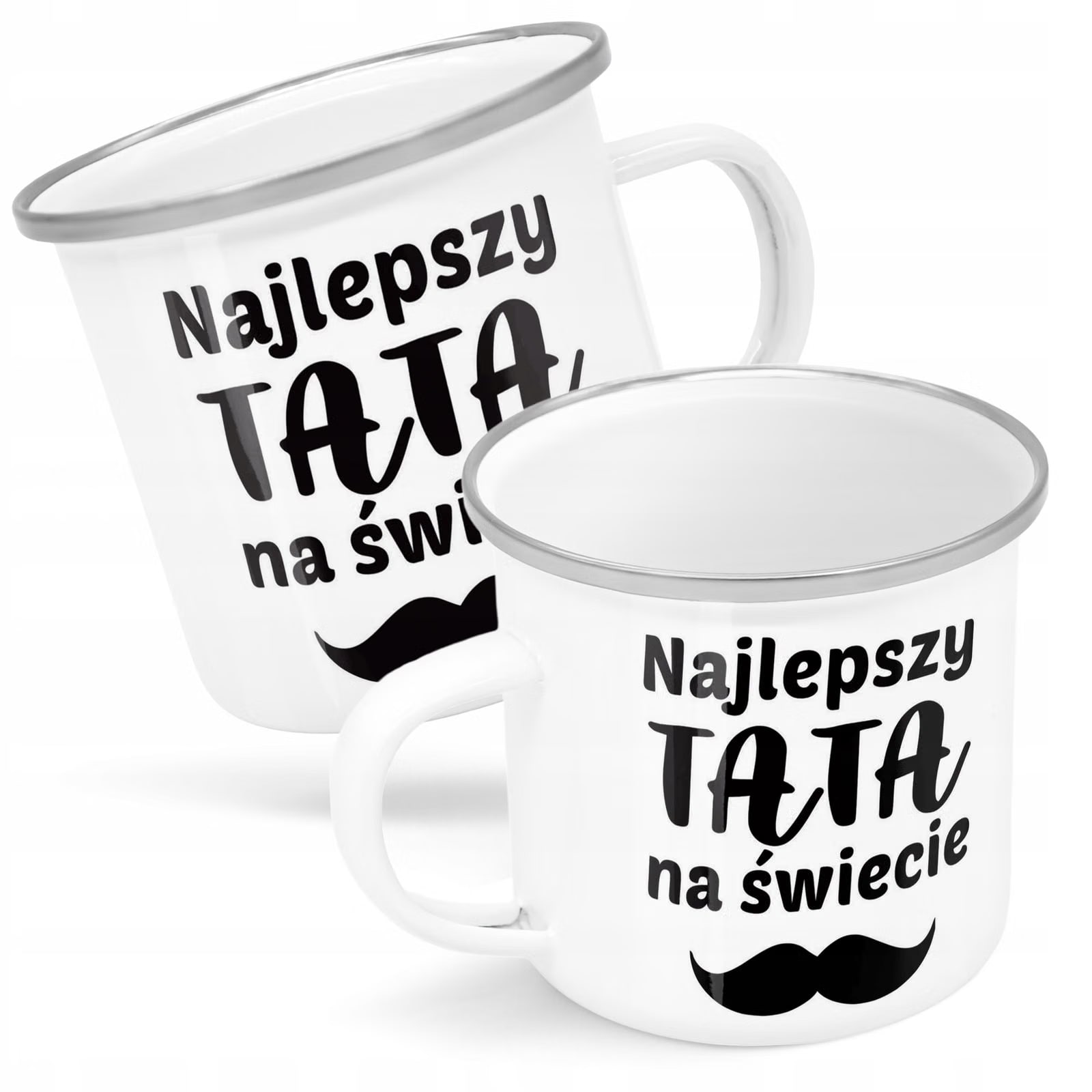 Kubek Emaliowany Dzień Ojca Dla Taty Najlepszy z Nadrukiem Biały Metalowy