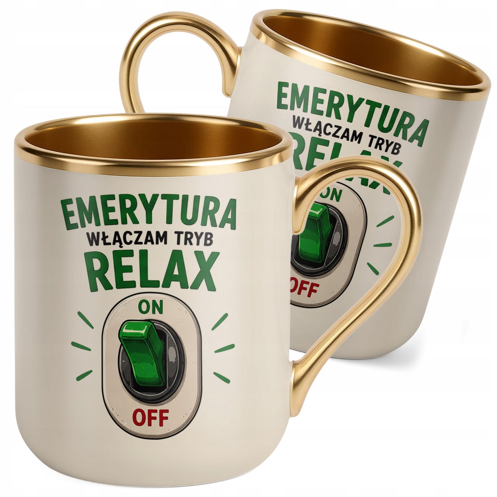 Kubek z nadrukiem Premium Złoty Ecru Emerytura Dla Emeryta Emerytki Prezent