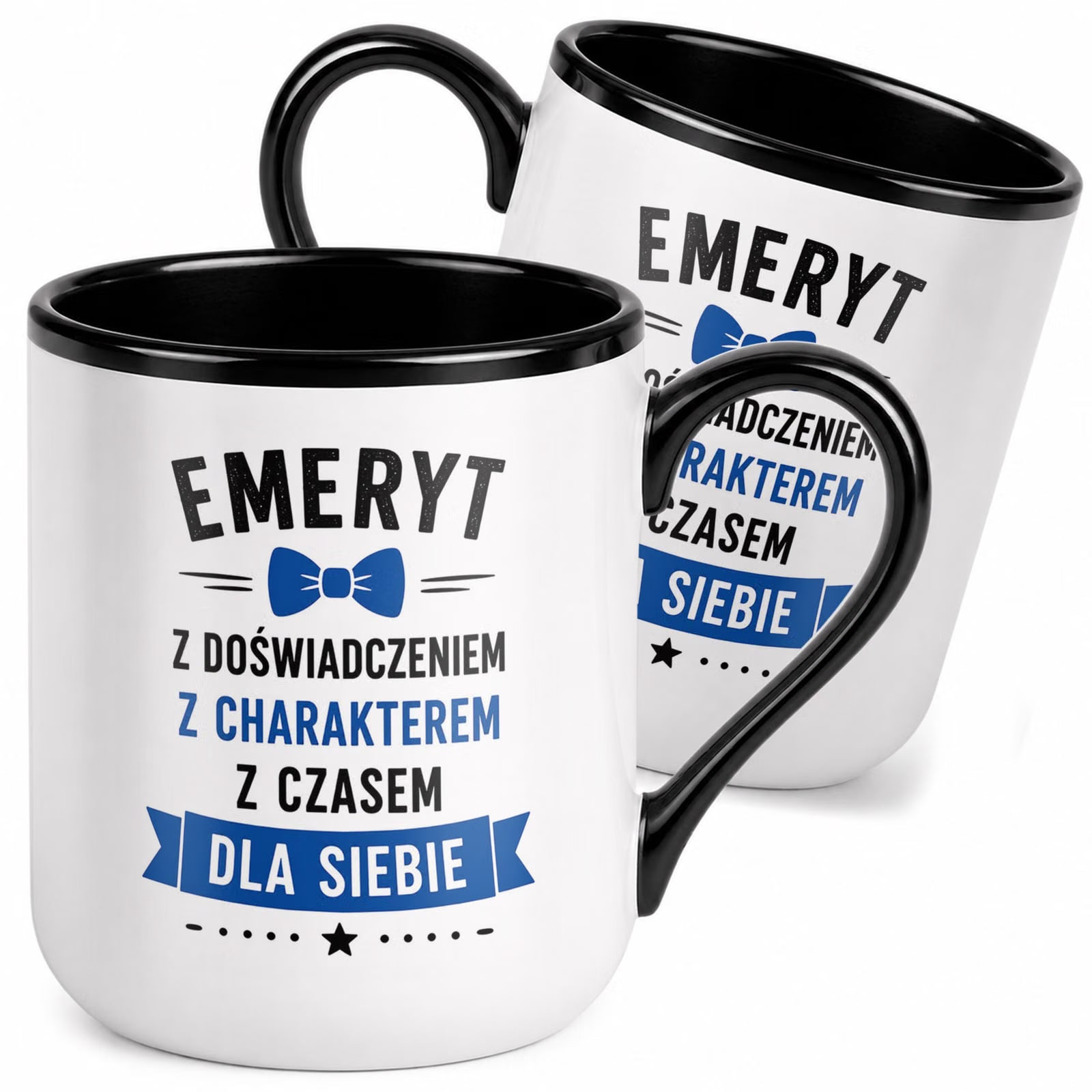 Kubek z nadrukiem Premium Czarny Emerytura Dla Emeryta Upominek Prezent
