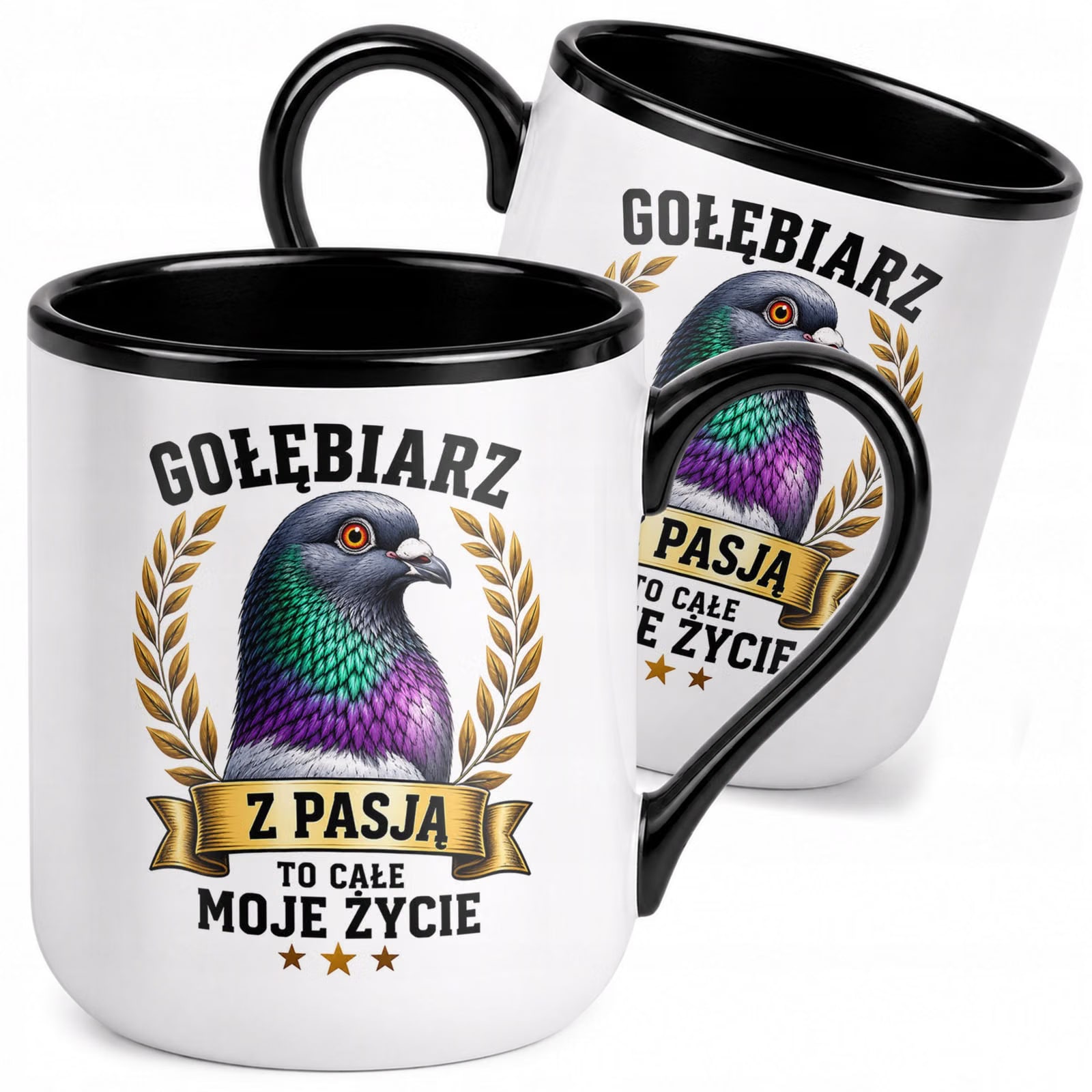 Kubek z nadrukiem Premium Czarny Dla Gołębiarza Hodowca Gołębi Prezent