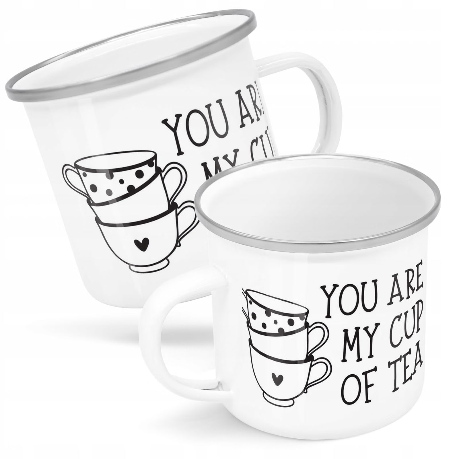 Kubek Emaliowany You Are My Cup Of Tea z Nadrukiem Biały Metalowy