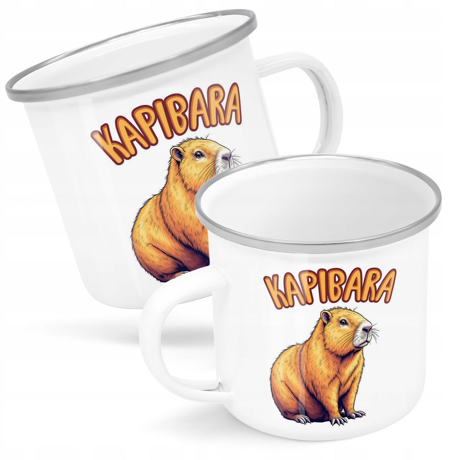 Kubek Emaliowany Kapibara Capybara Zwierzak z Nadrukiem Biały Metalowy
