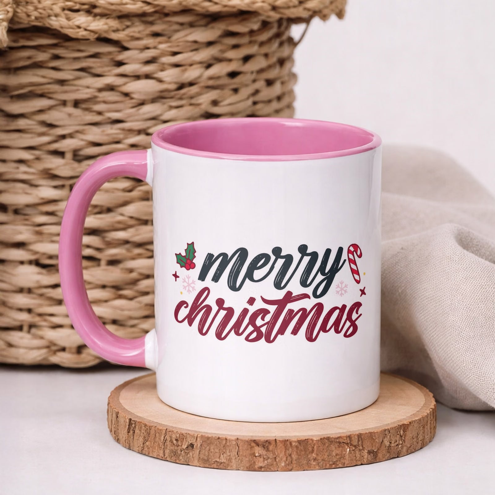 Kubek Różowy z Nadrukiem Boże Narodzenie Mikołajki Merry Christmas Prezent