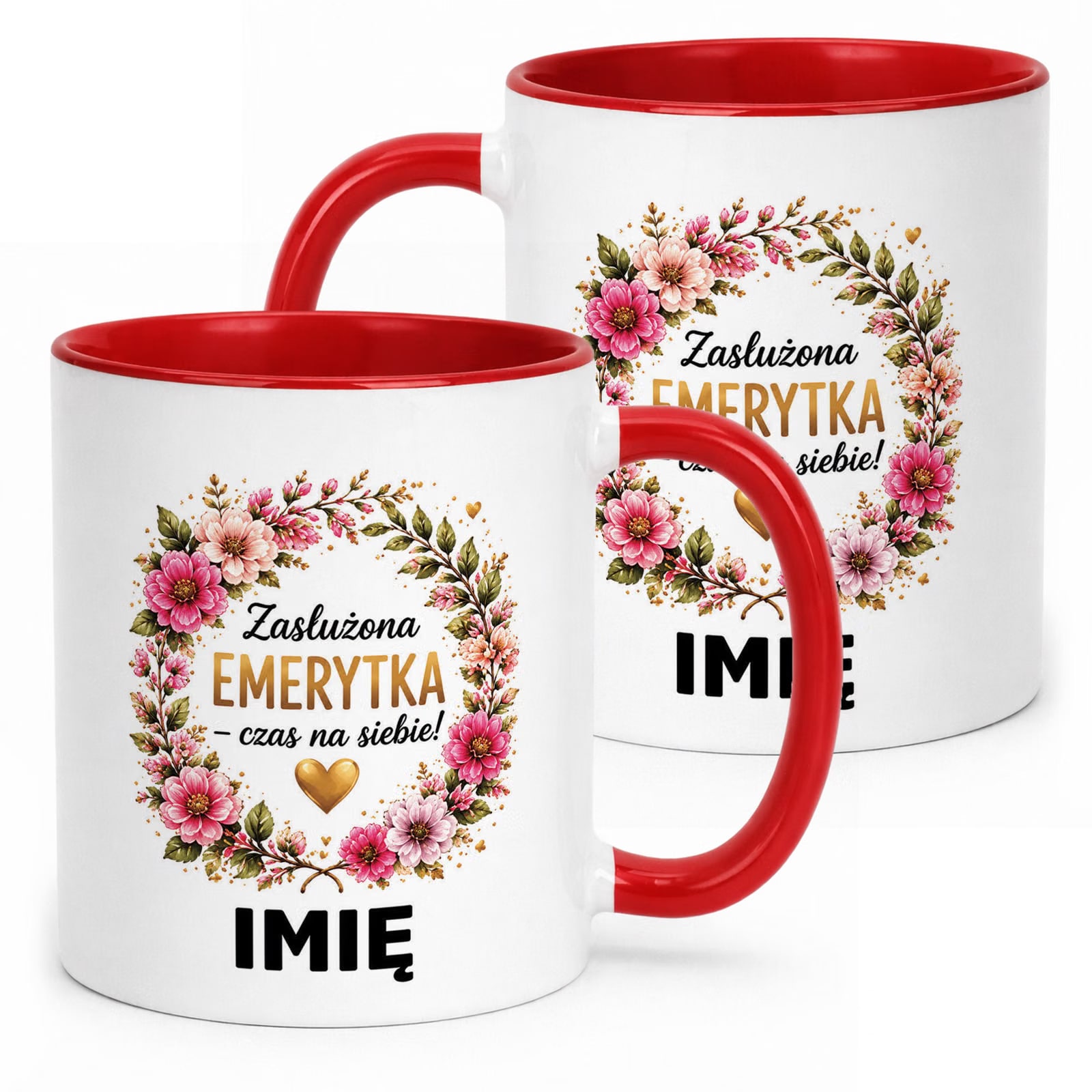 Kubek Czerwony Personalizowany z Nadrukiem Emerytura Dla Emerytki Prezent