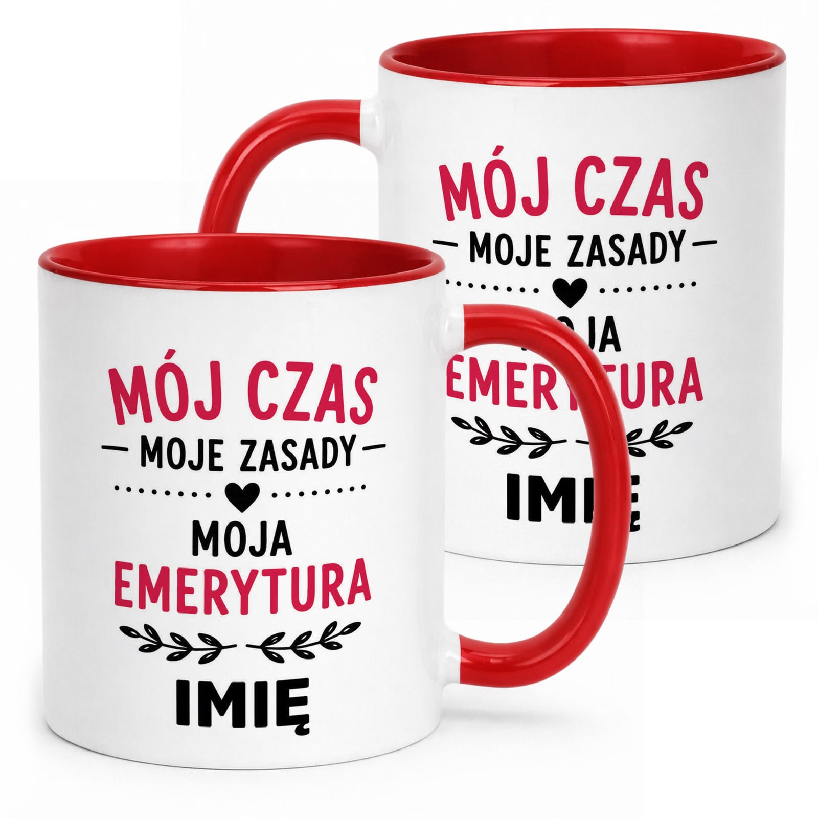 Kubek Czerwony Personalizowany z Nadrukiem Emerytura Dla Emerytki Prezent
