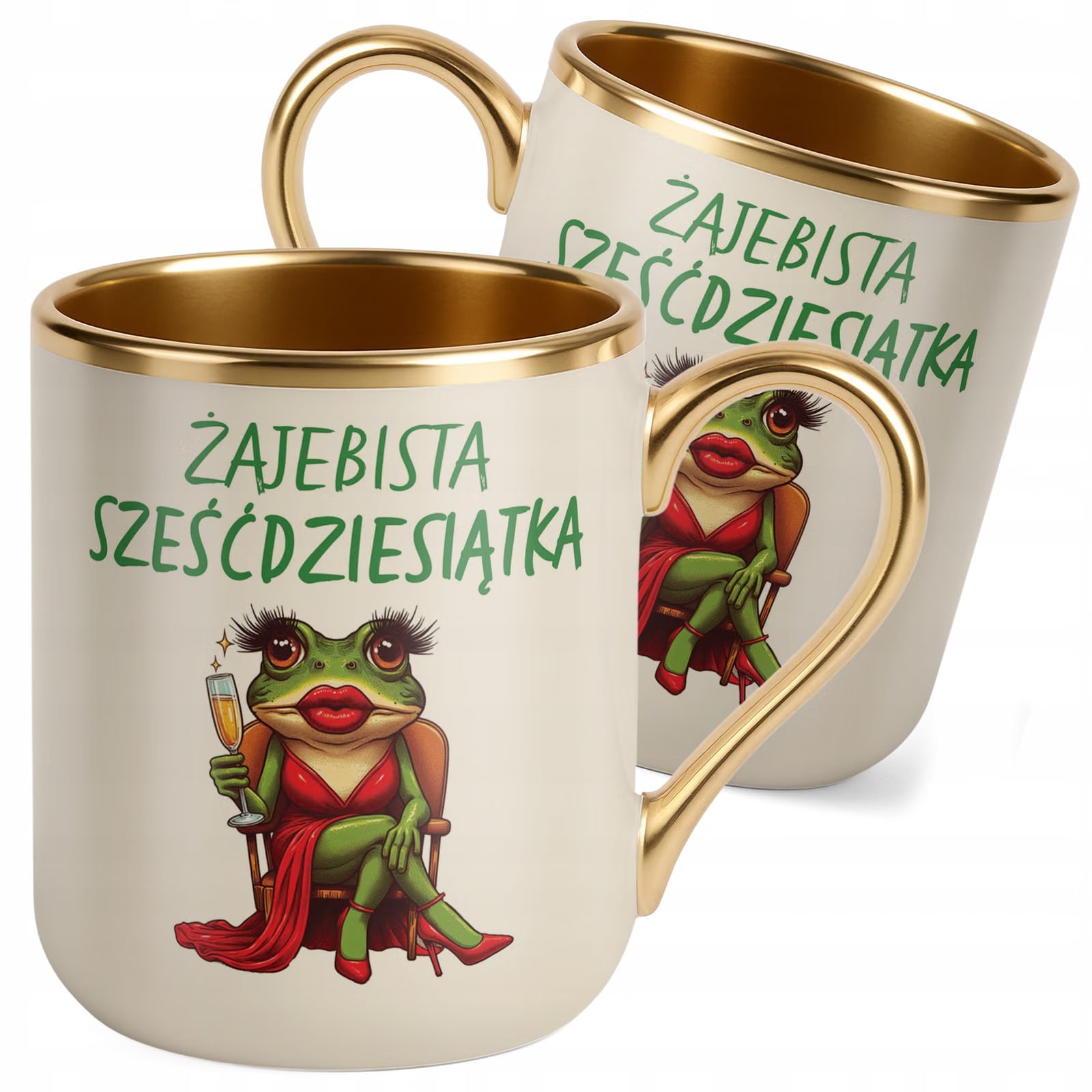 Kubek Premium Złoty Ecru Żajebista 60 Dla Kobiety Na Urodziny Prezent