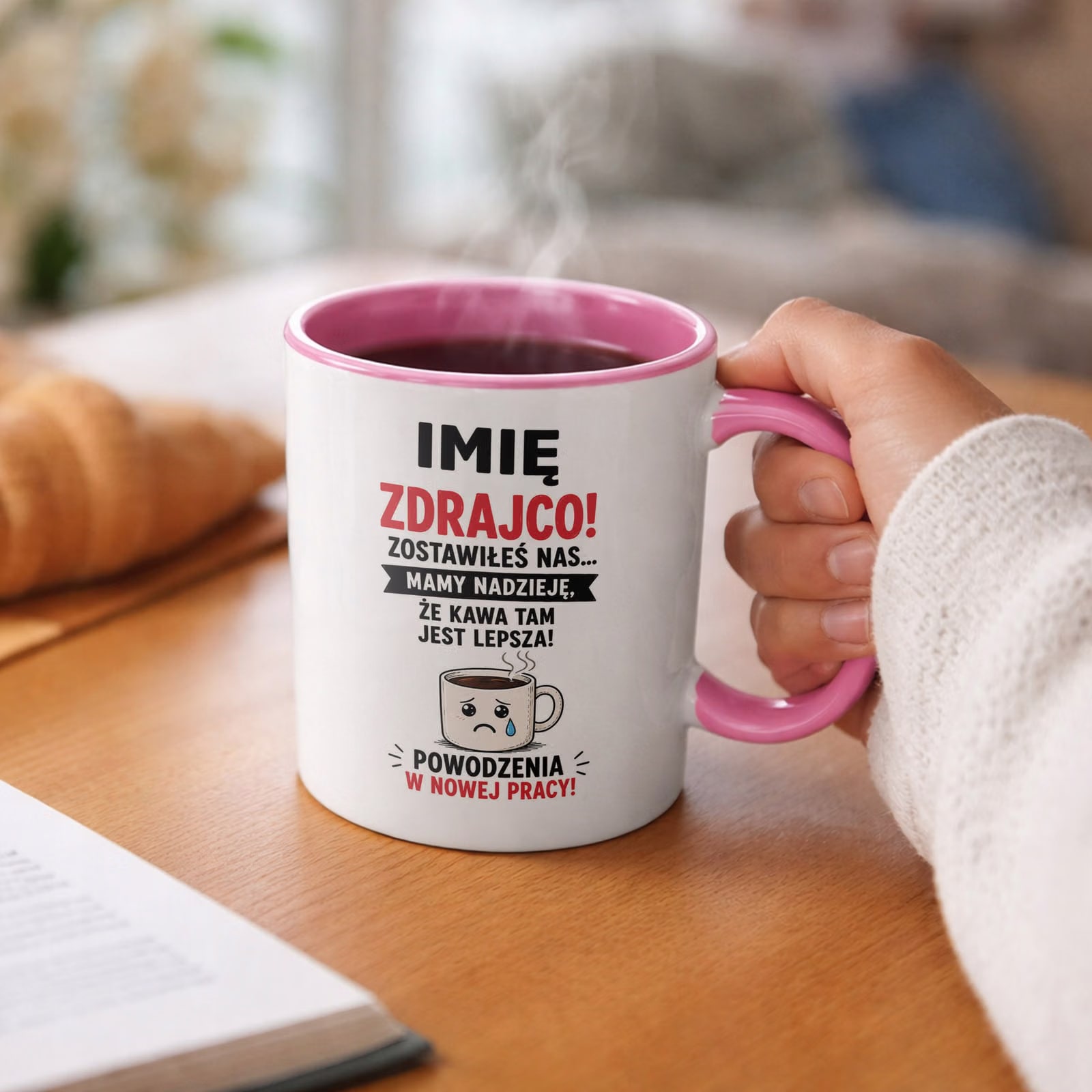 Kubek Różowy Personalizowany z Nadrukiem Pożegnanie Odejście z Pracy