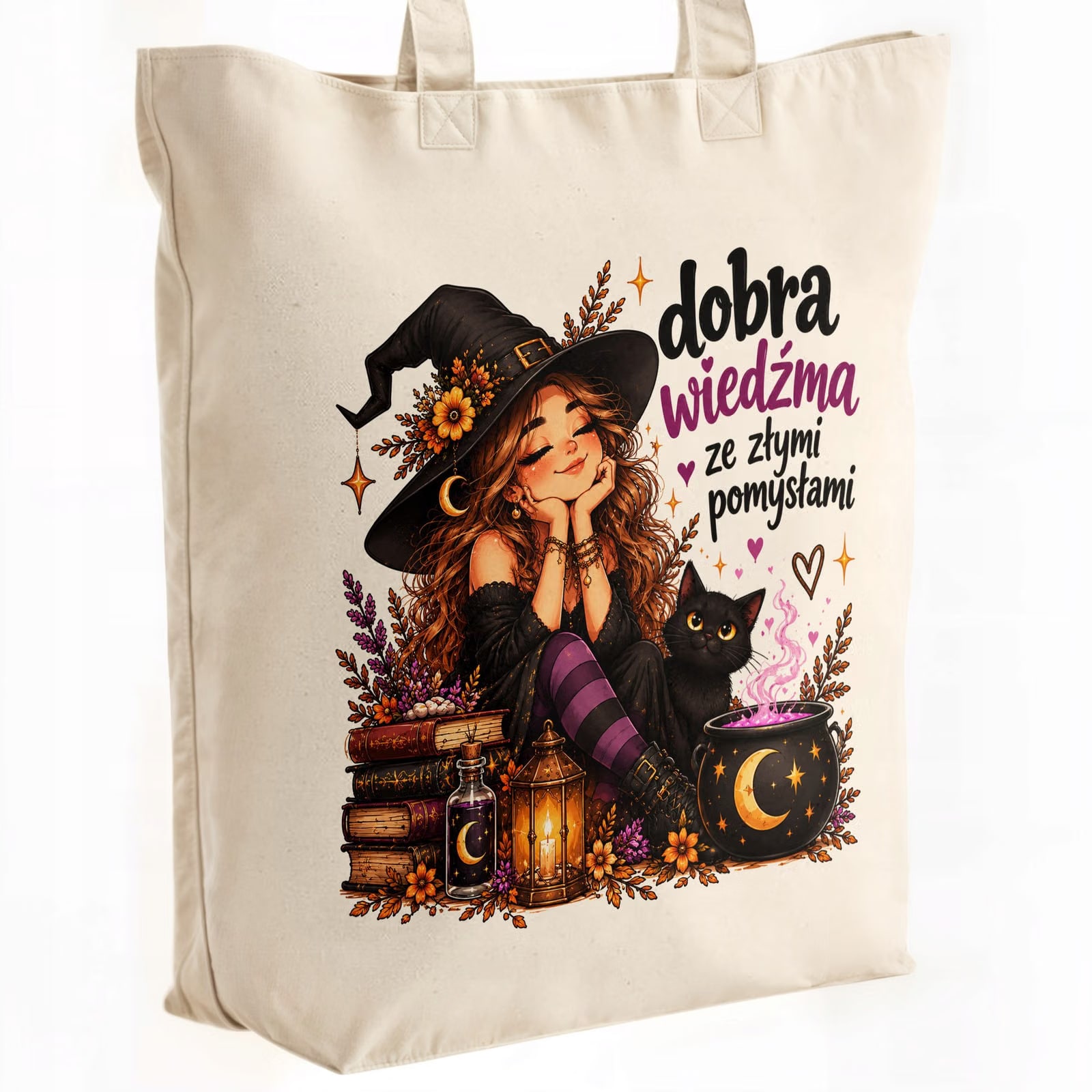 Torba shopper bawełniana premium wiedźma czarownica na zakupy