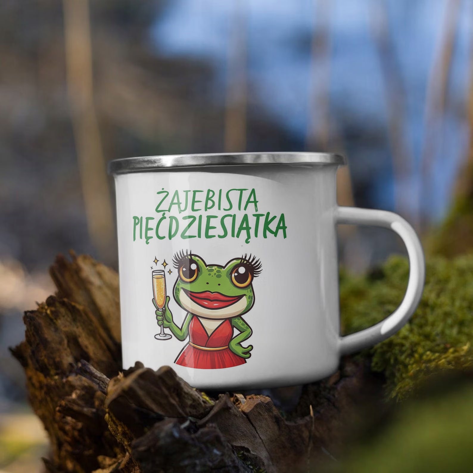 Kubek Emaliowany Żajebista 50 Dla Kobiety z Nadrukiem Biały Metalowy