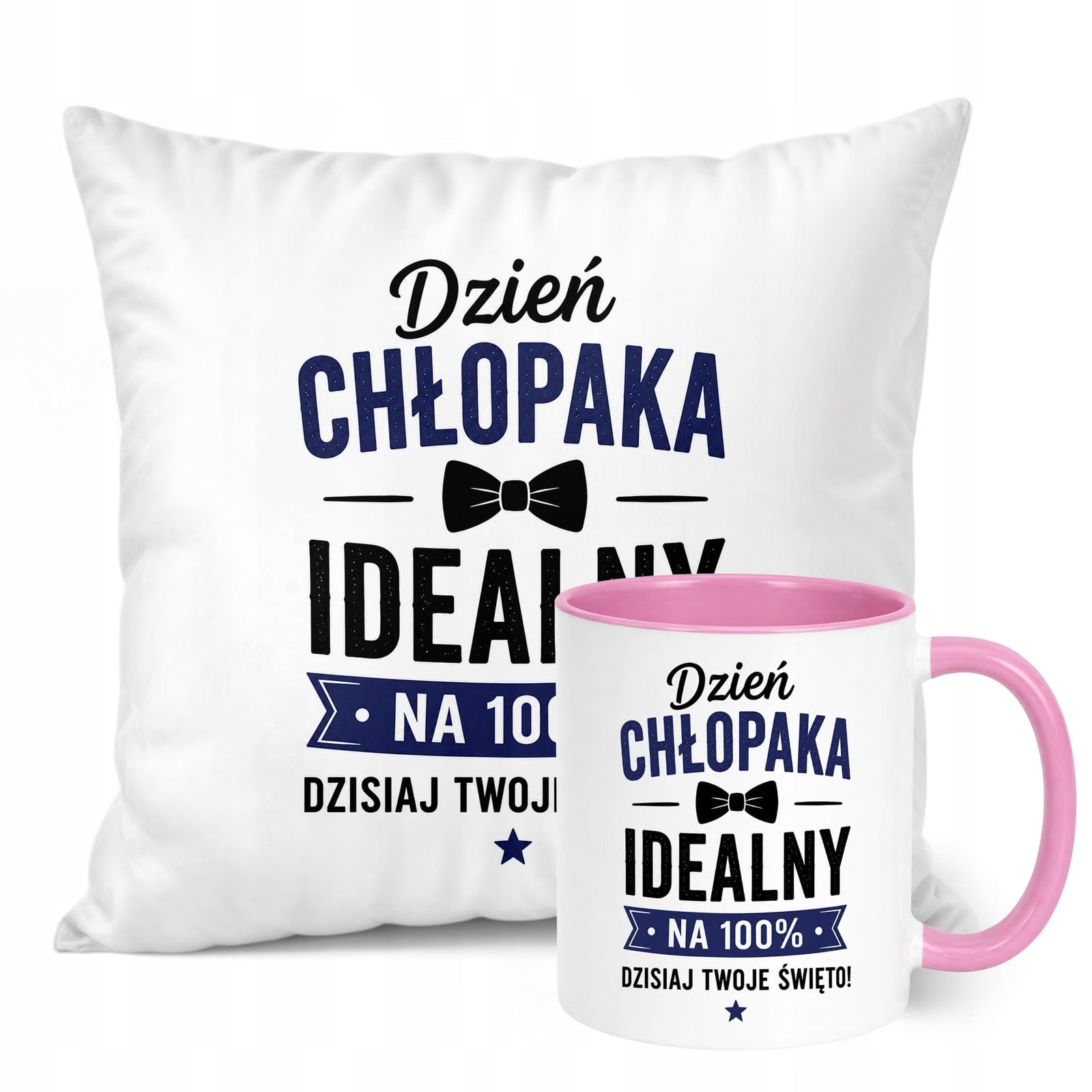 Zestaw Kubek Różowy Poduszka Dzień Chłopaka Z Nadrukiem Prezent