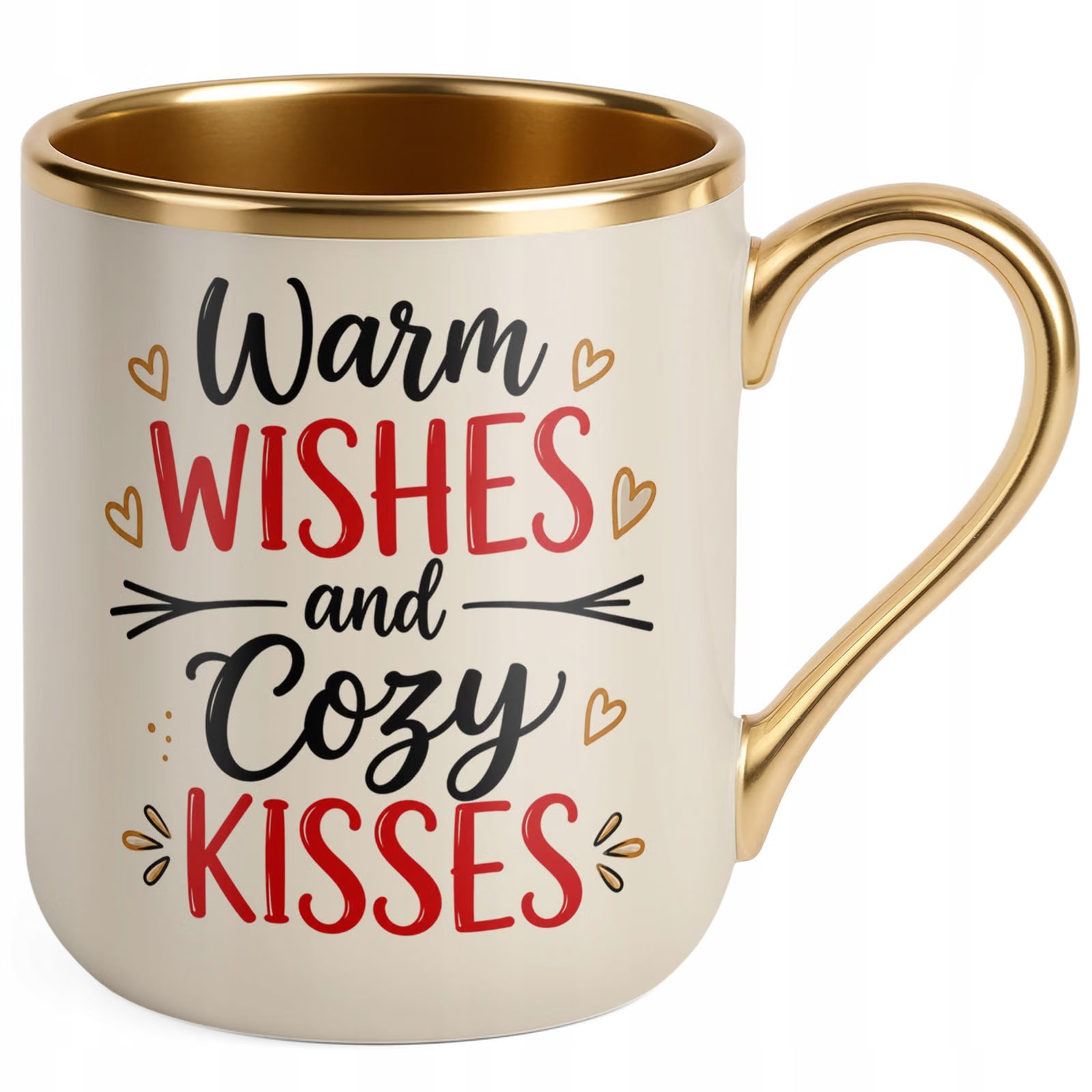 Kubek Premium Złoty Ecru Boże Narodzenie Święta Warm Wishes Prezent
