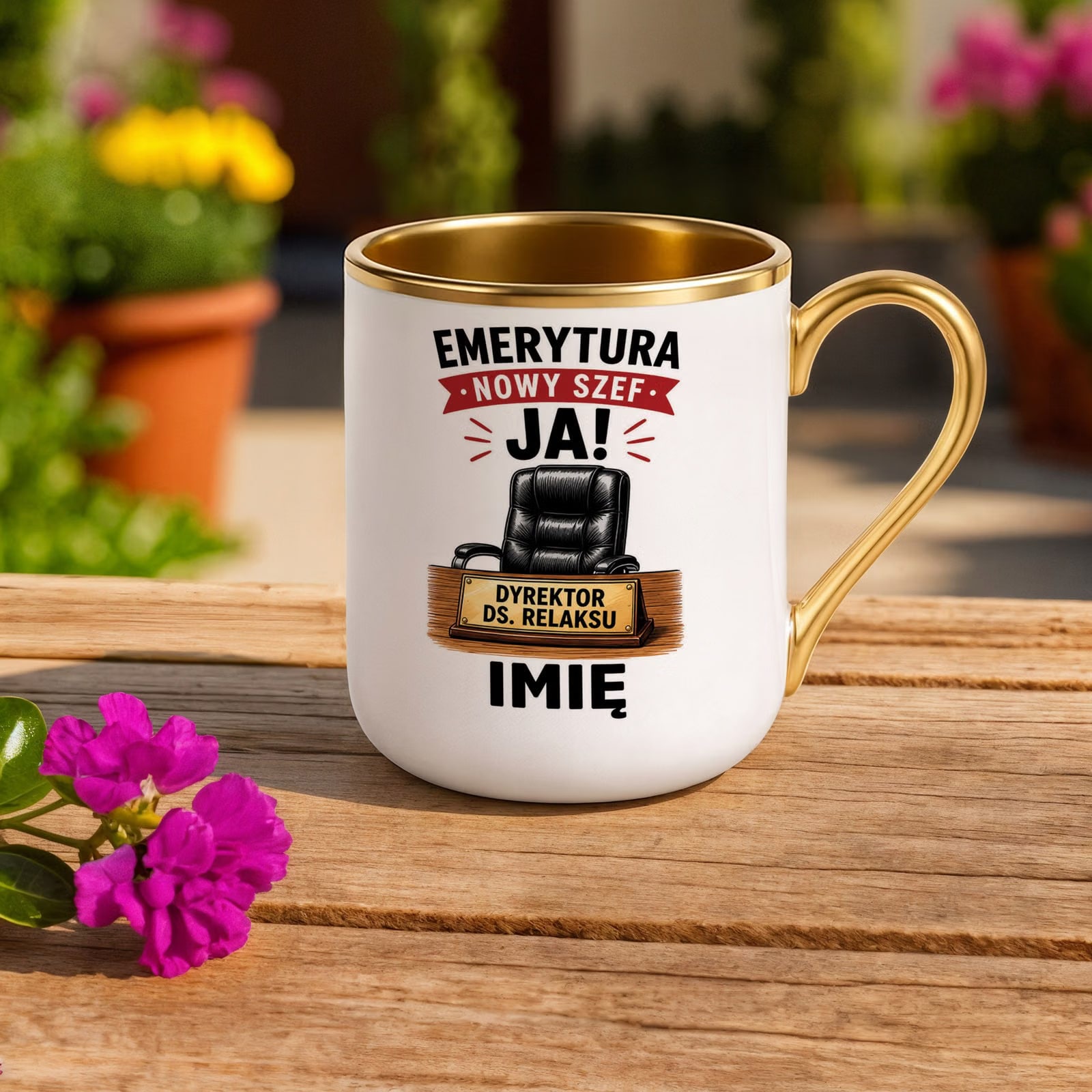 Kubek Personalizowany z nadrukiem Premium Złoty Emerytura Prezent