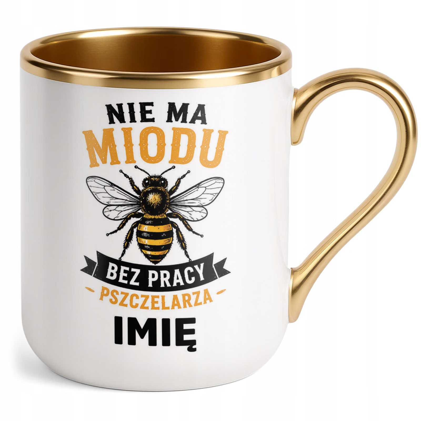 Kubek Personalizowany z nadrukiem Premium Złoty Dla Pszczelarza Prezent