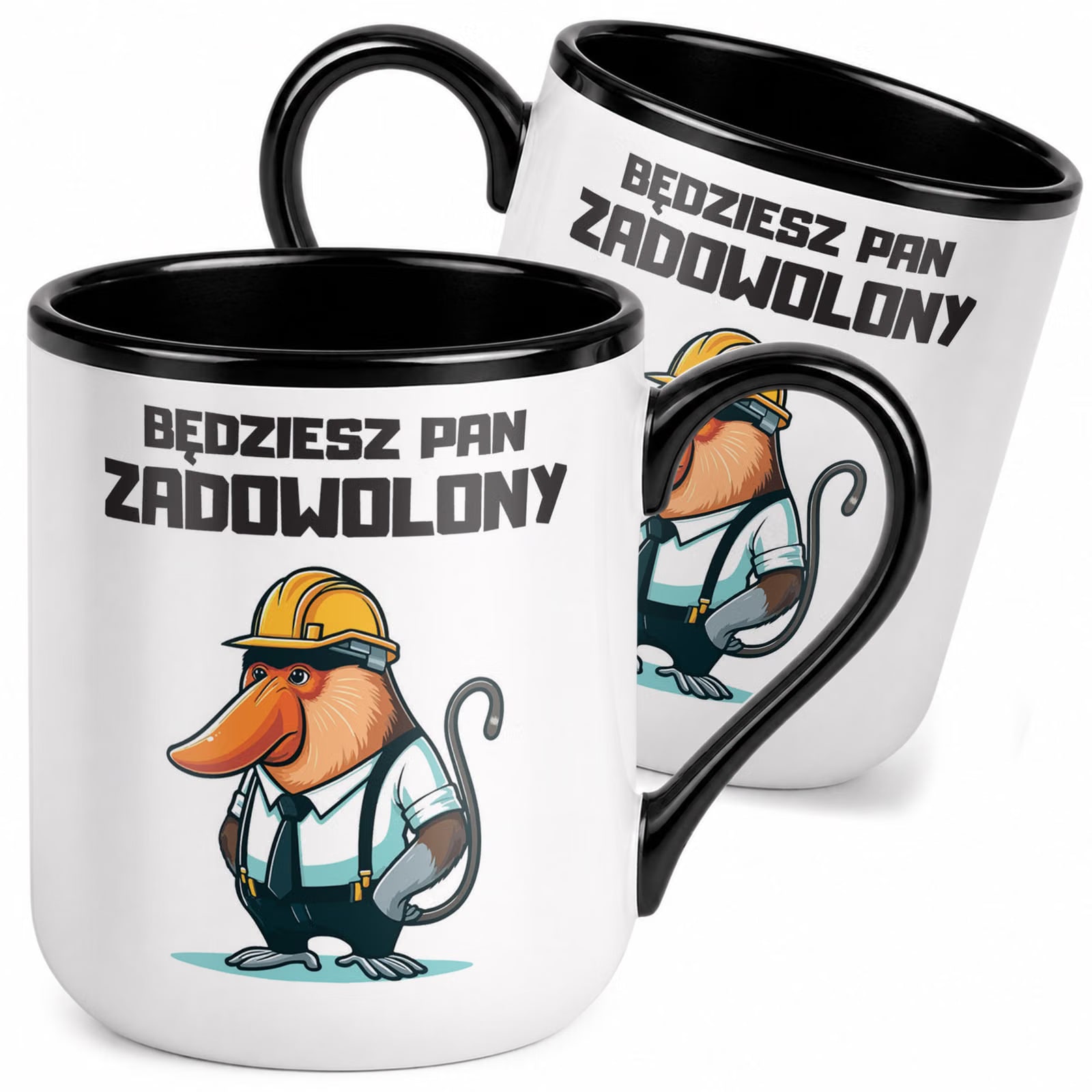 Kubek z nadrukiem Premium Czarny Janusz Będziesz Pan Zadowolony Prezent
