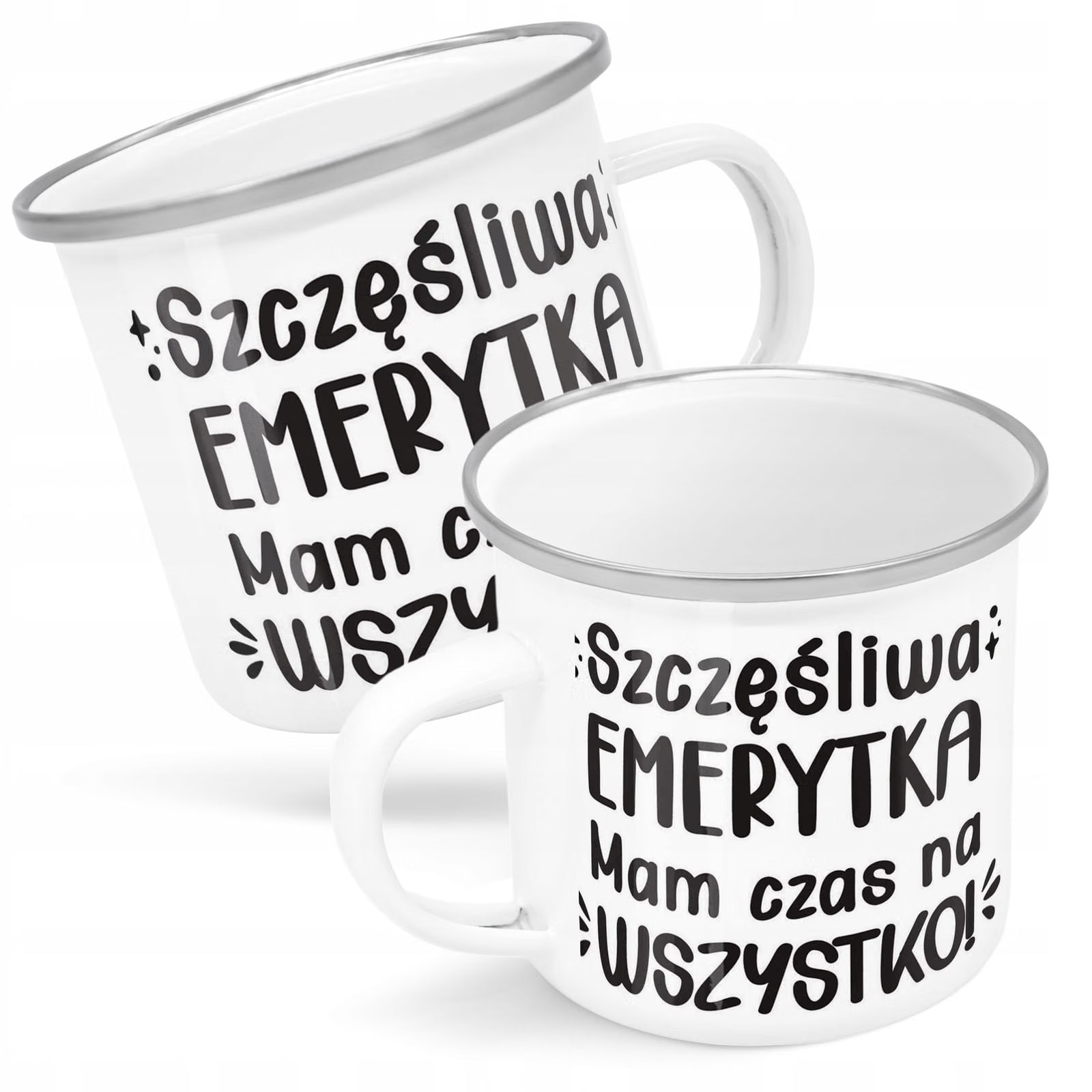 Kubek Emaliowany z okazji Emerytury Dla Emerytki z Nadrukiem Biały Metalowy